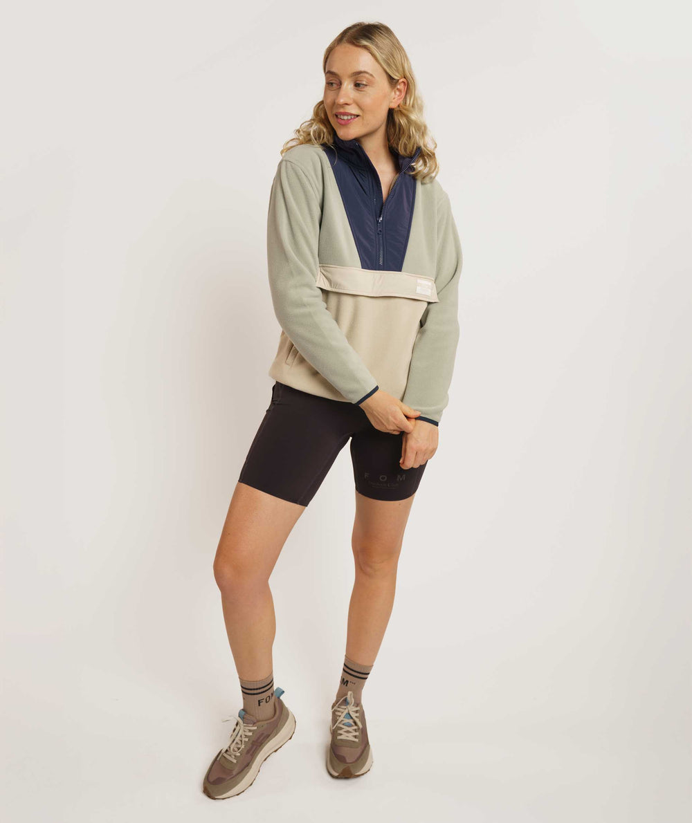 Ladies 1/4 Zip Colour Block Sweater - Sand Multi