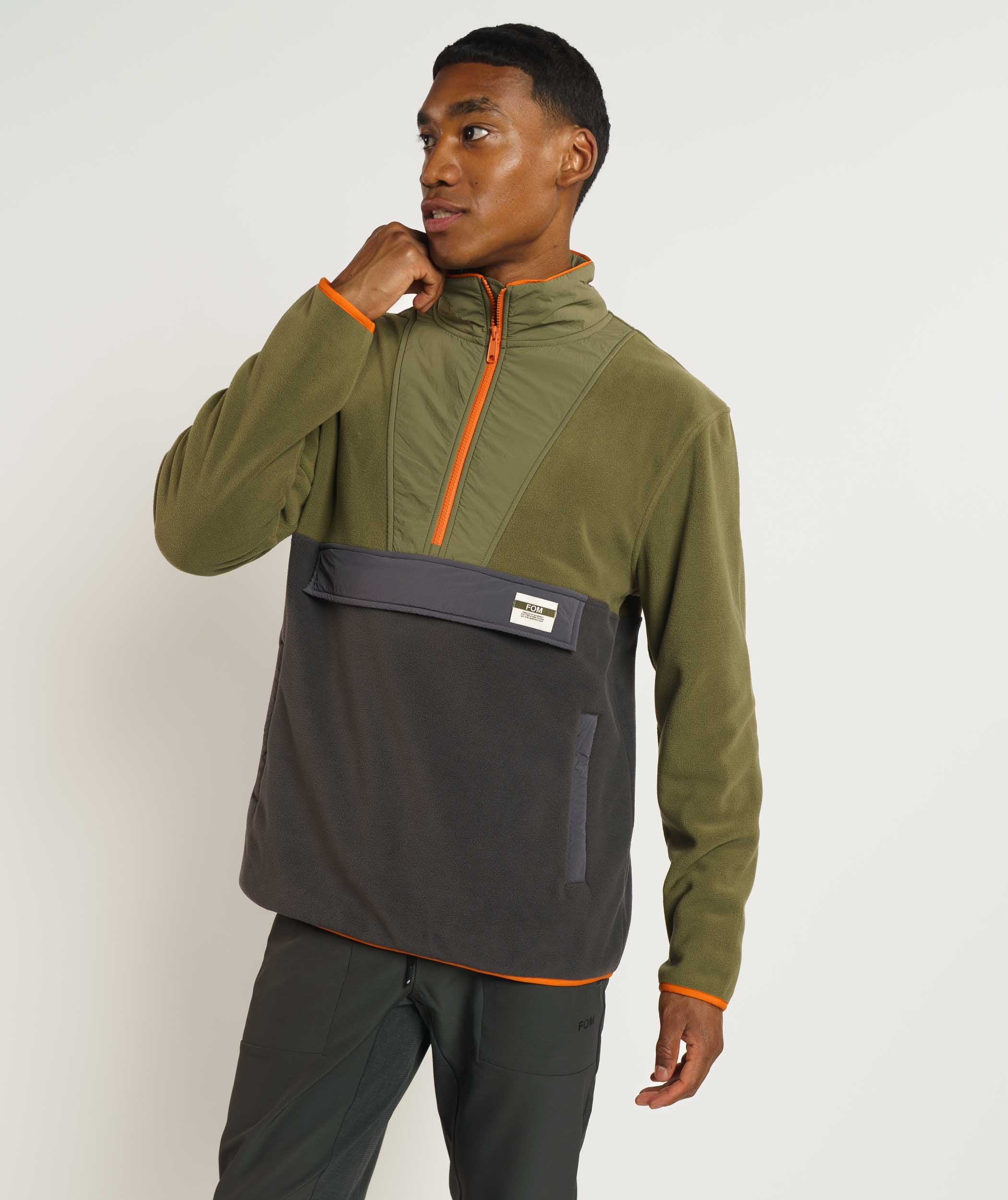 Mens Turtle Fleece Sweater - Olive & Charcoal