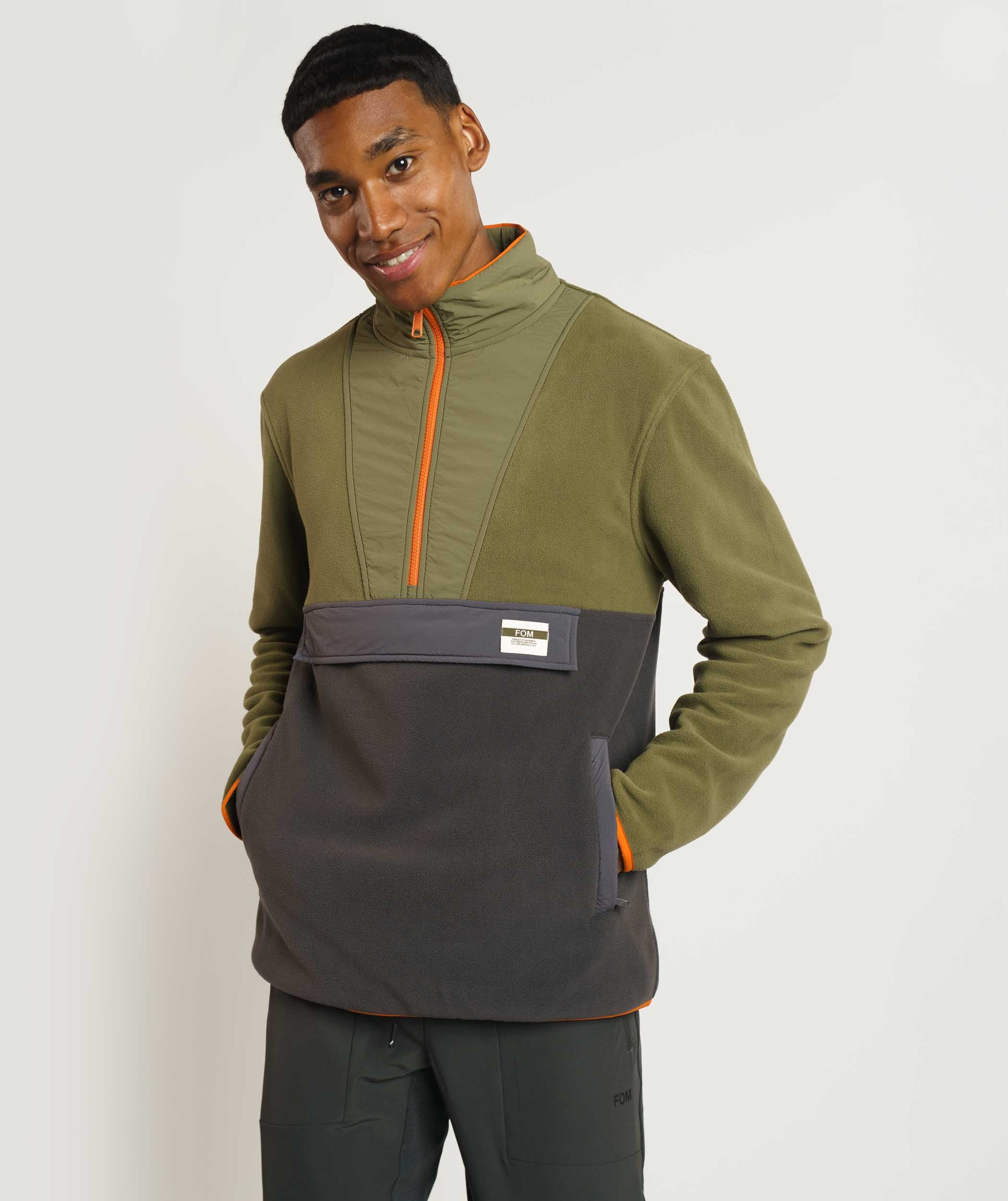 Mens Turtle Fleece Sweater - Olive & Charcoal