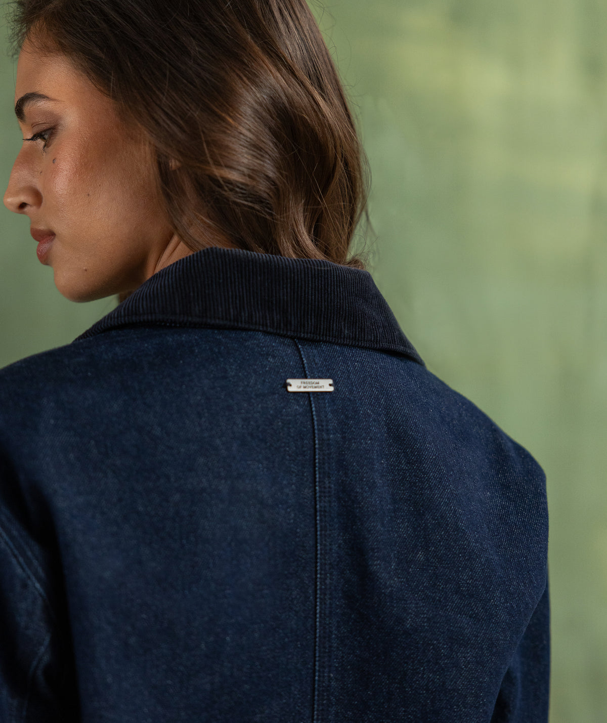 Ladies Cord Collar Denim Jacket - Dark Wash