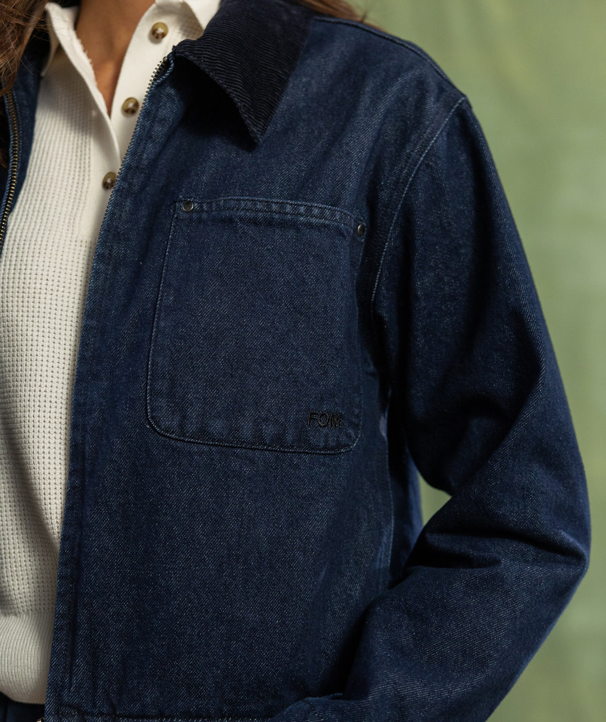 Ladies Cord Collar Denim Jacket - Dark Wash