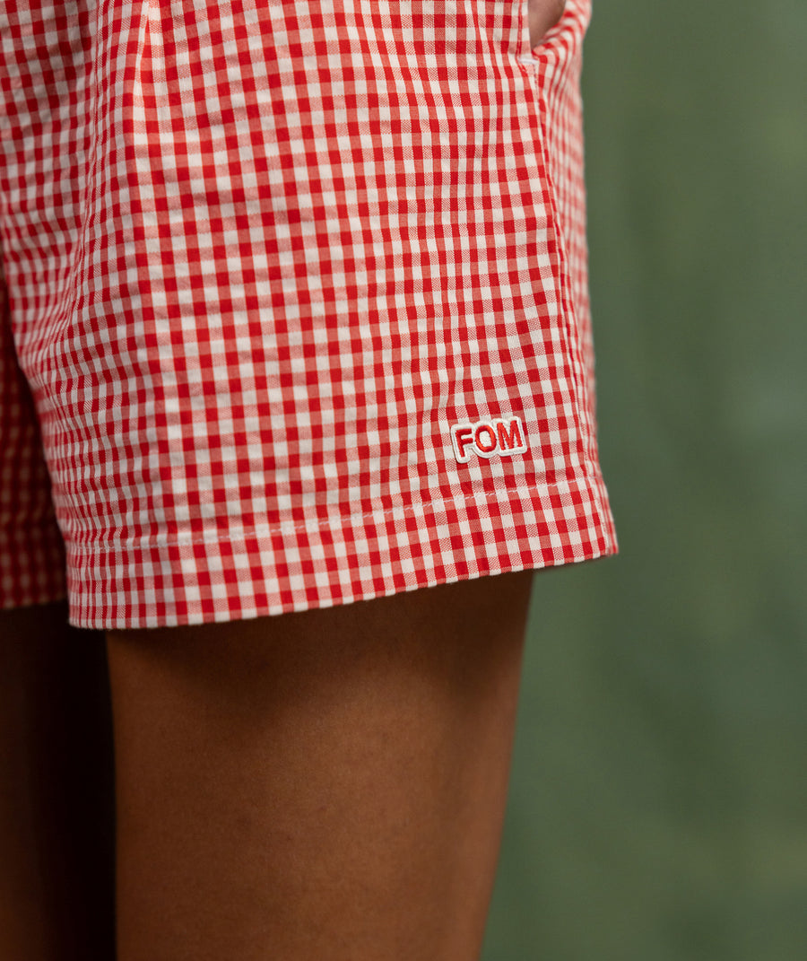 Ladies Gingham Elasticated Shorts - Red & Ivory
