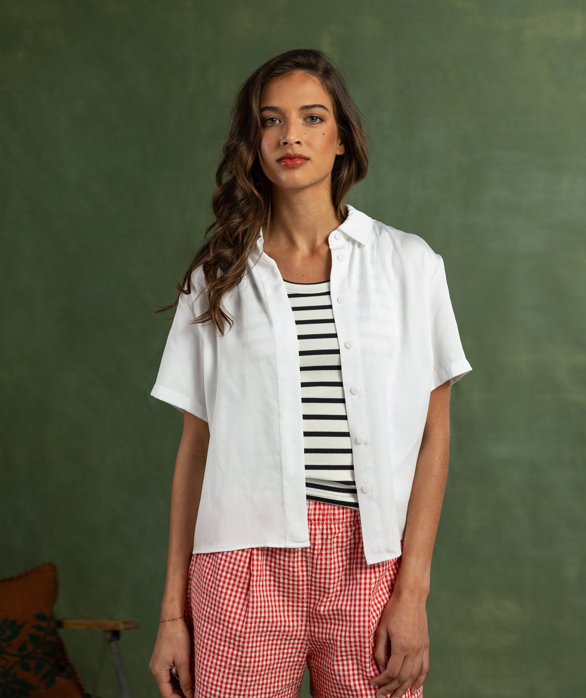 Ladies Gingham Elasticated Shorts - Red & Ivory