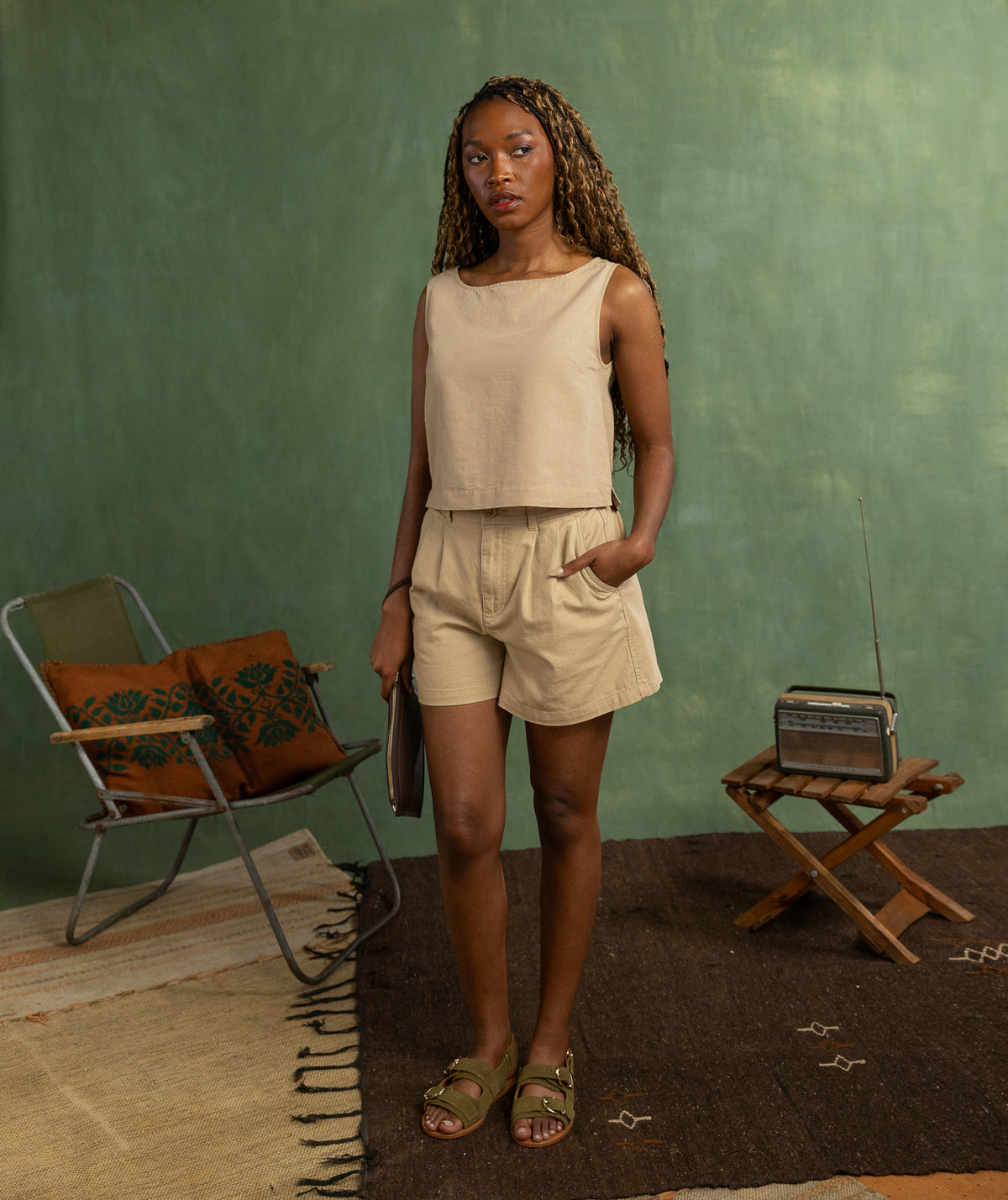 Ladies Woven Tank - Camel