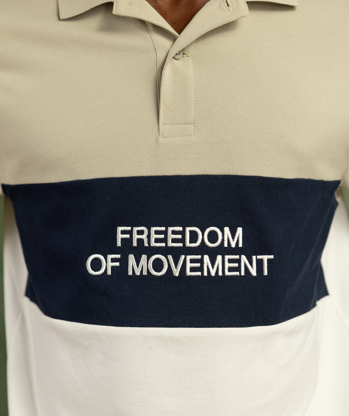 Mens Colour Block Golfer - Sage/ Navy/ Ivory