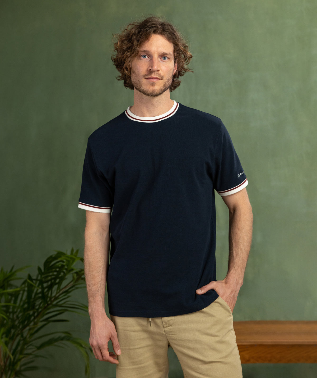 Mens Mirco Waffle Regular Tee - Navy & Ivory