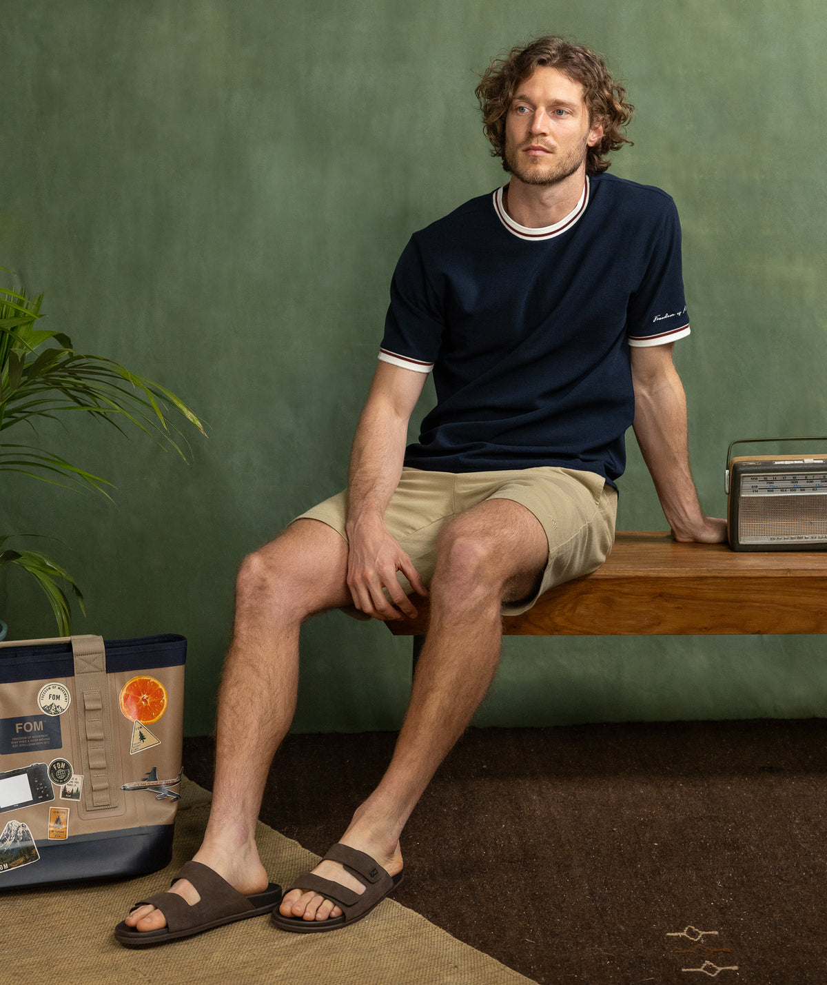 Mens Mirco Waffle Regular Tee - Navy & Ivory