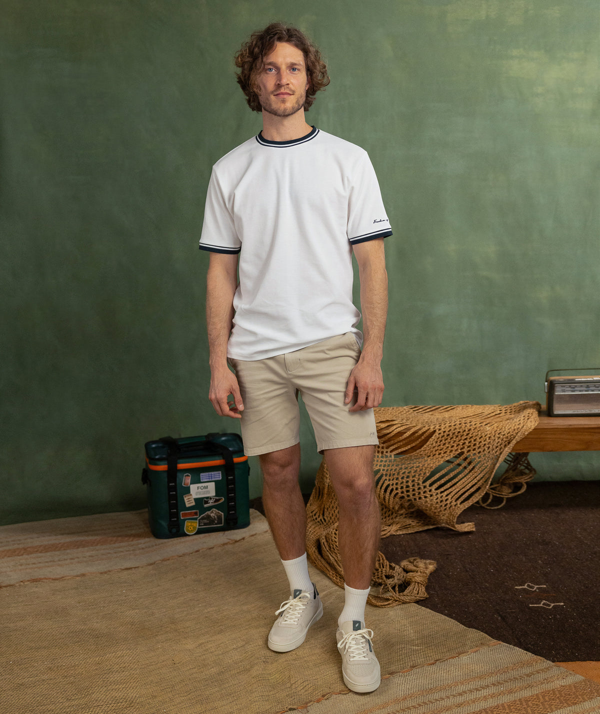 Mens Mirco Waffle Regular Tee - White & Navy