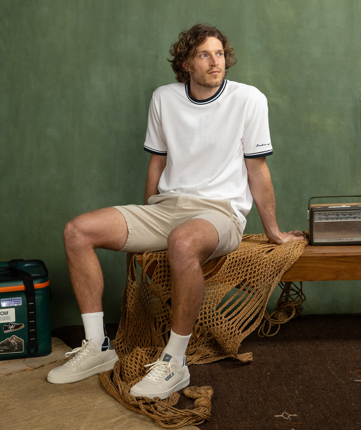 Mens Mirco Waffle Regular Tee - White & Navy