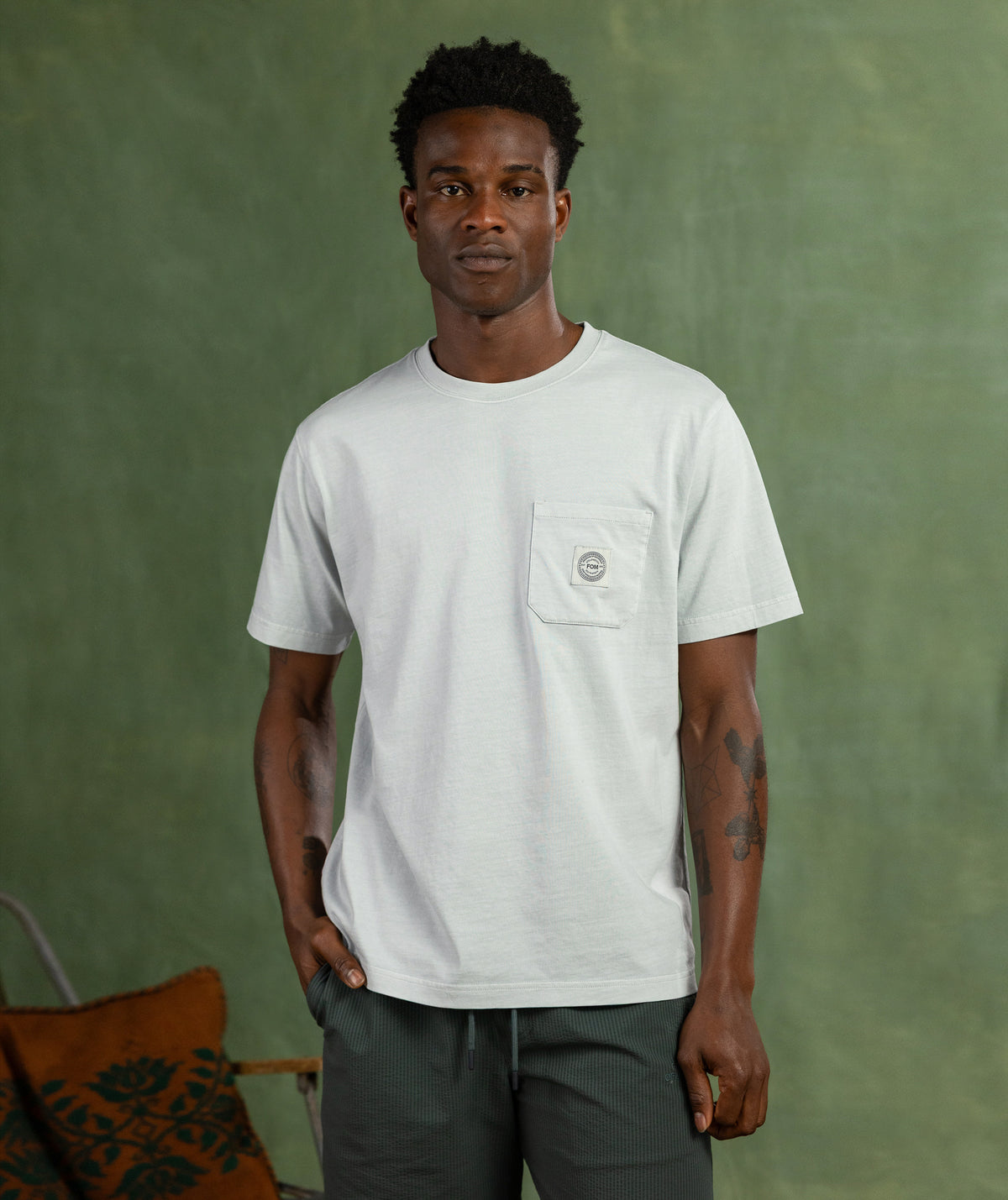 Mens Pigment Washed Regular Pocket Tee - Seafoam