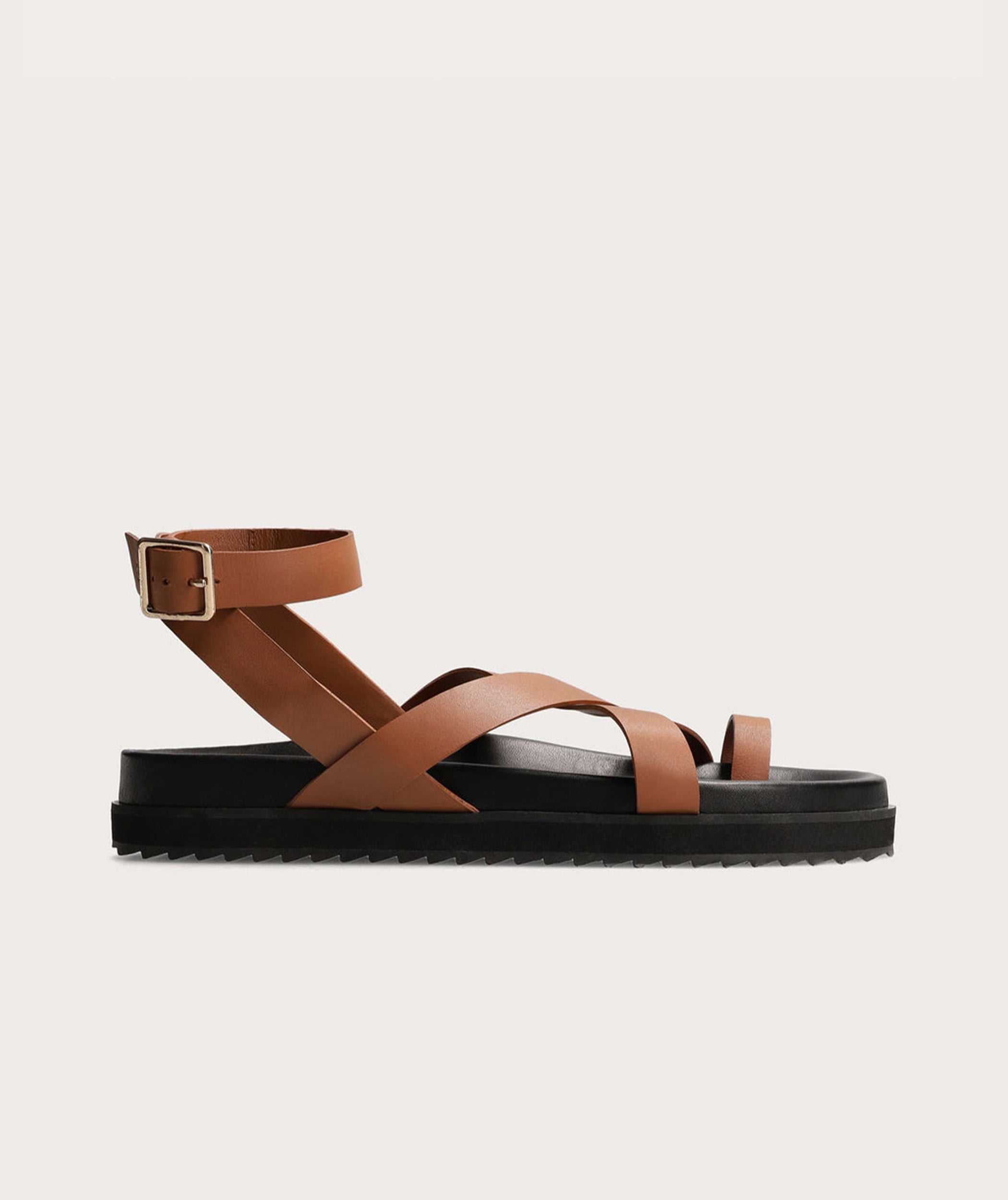 Ladies Strappy Flatform Sandal Tan Womens Shoes FOM SA