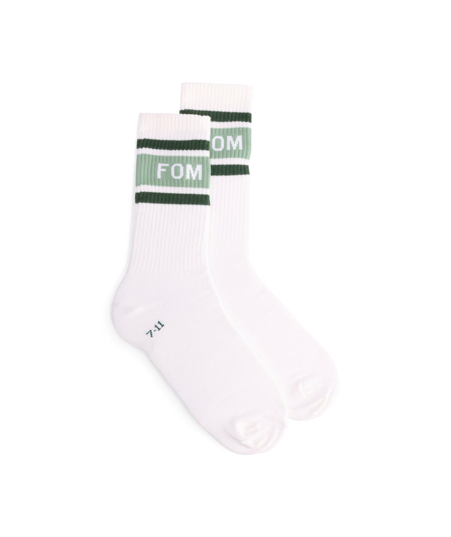 Socks FOM Crew - Off-White/ Green Stripes (Size 7-11)