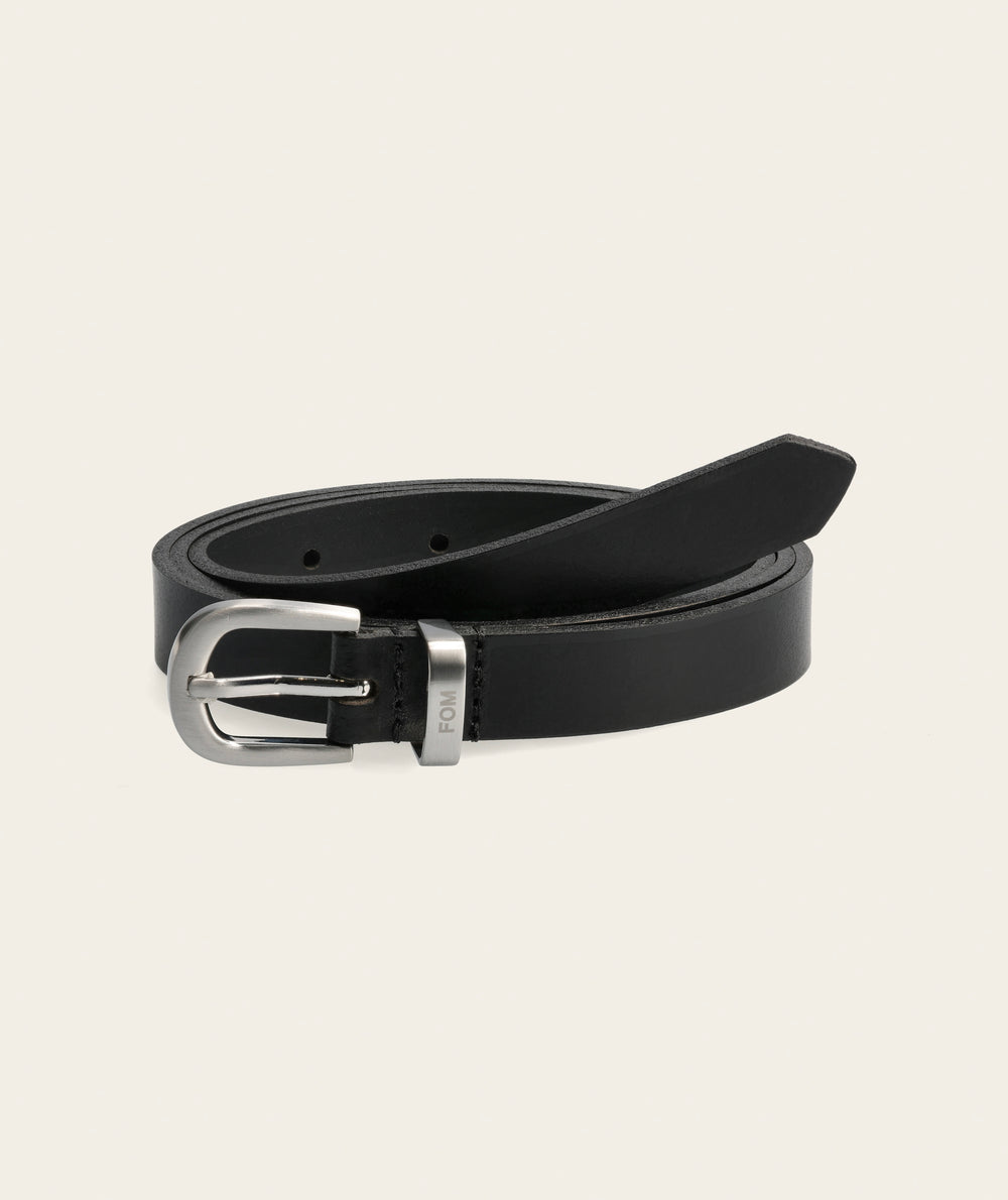 Ladies Skinny Belt - Black/ Brushed Silver Buckle