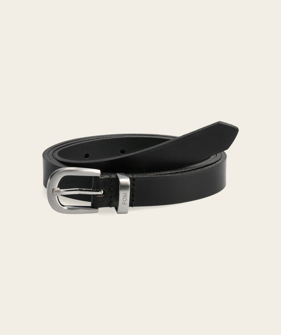 Ladies Skinny Belt - Black/ Brushed Silver Buckle