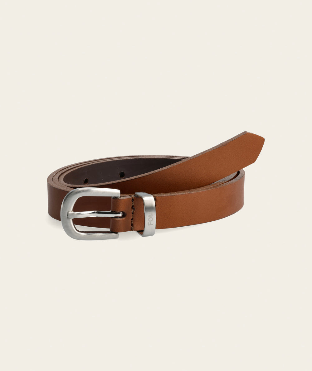 Ladies Skinny Belt - Tan/ Brushed Silver Buckle