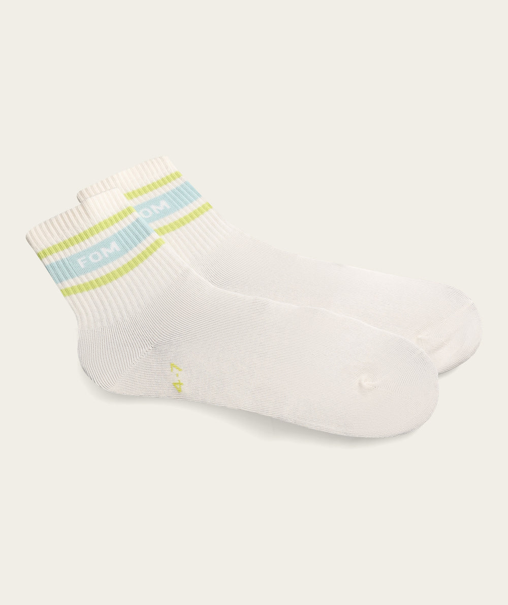 Socks Active - Off-White/ Sky Blue & Lime Stripes (Size 4-7)
