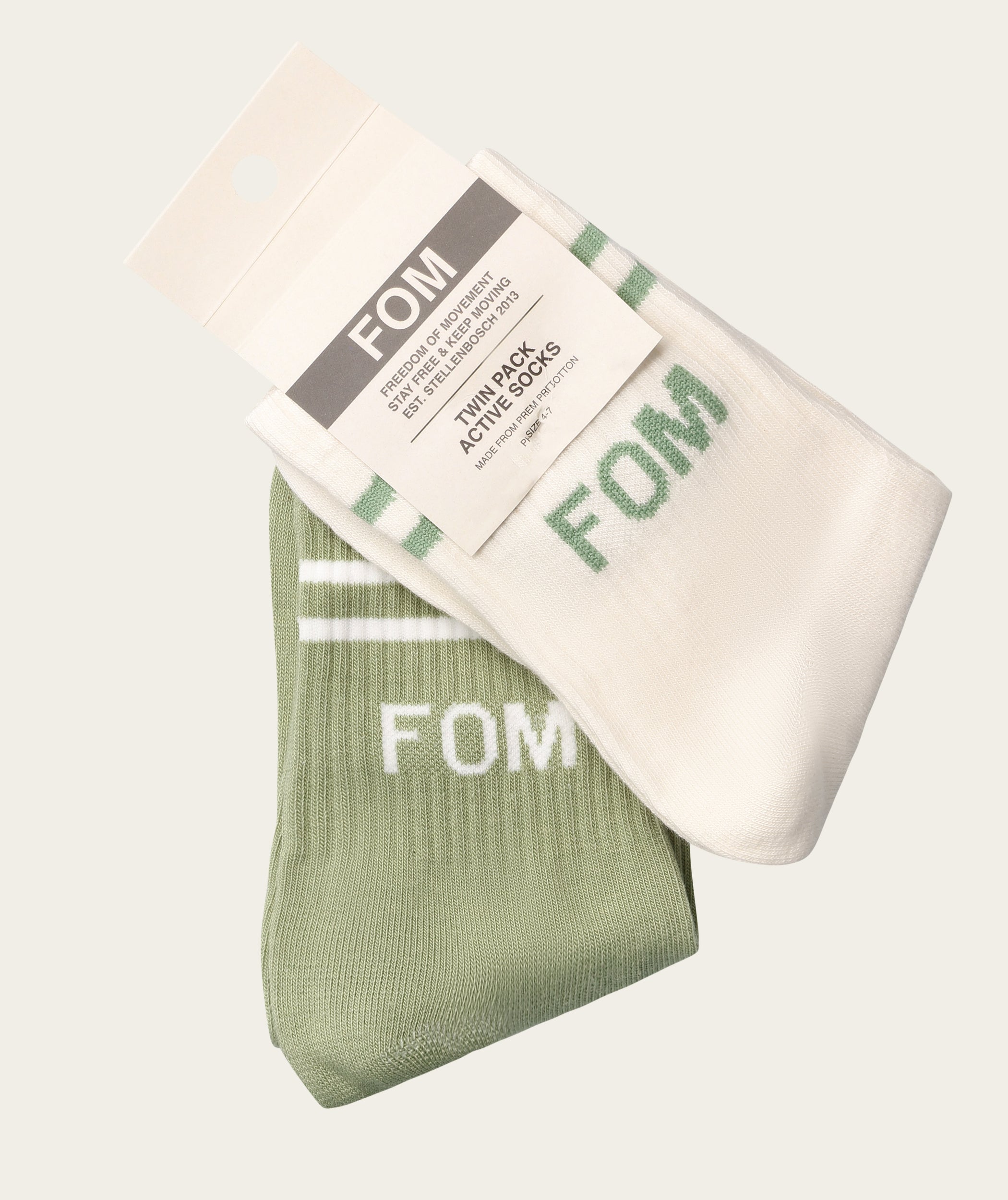 Socks Active Twin Pack - Avocado & Off-White Stripes (Size 4-7)