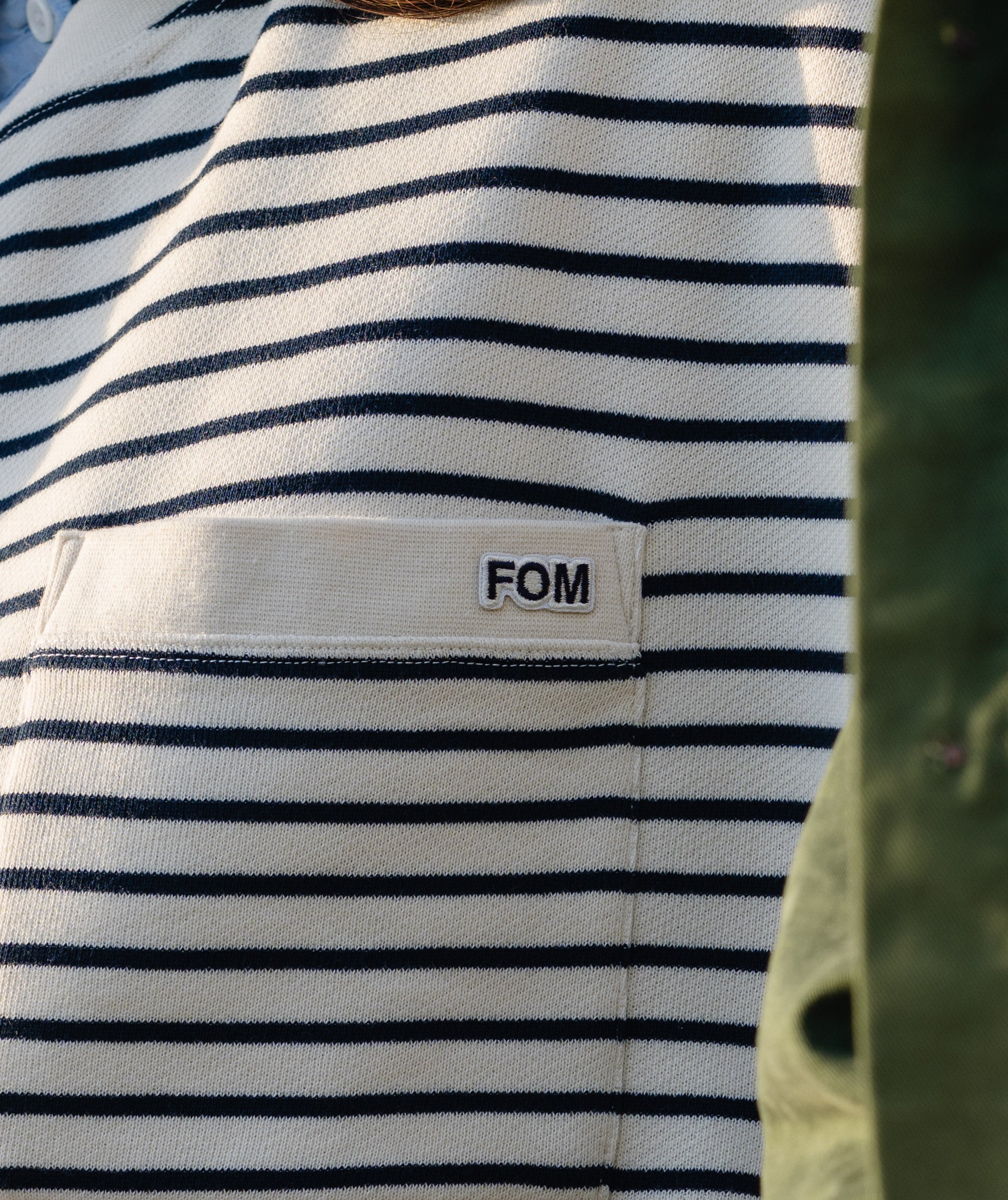 Ladies Pocket Stripe Sweater - Ivory & Navy