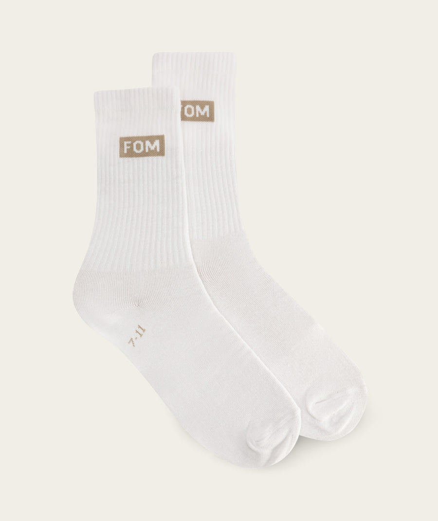 Socks Crew Twin Pack - White/ Forest Green & Dark Sand FOM (Size 7-11)