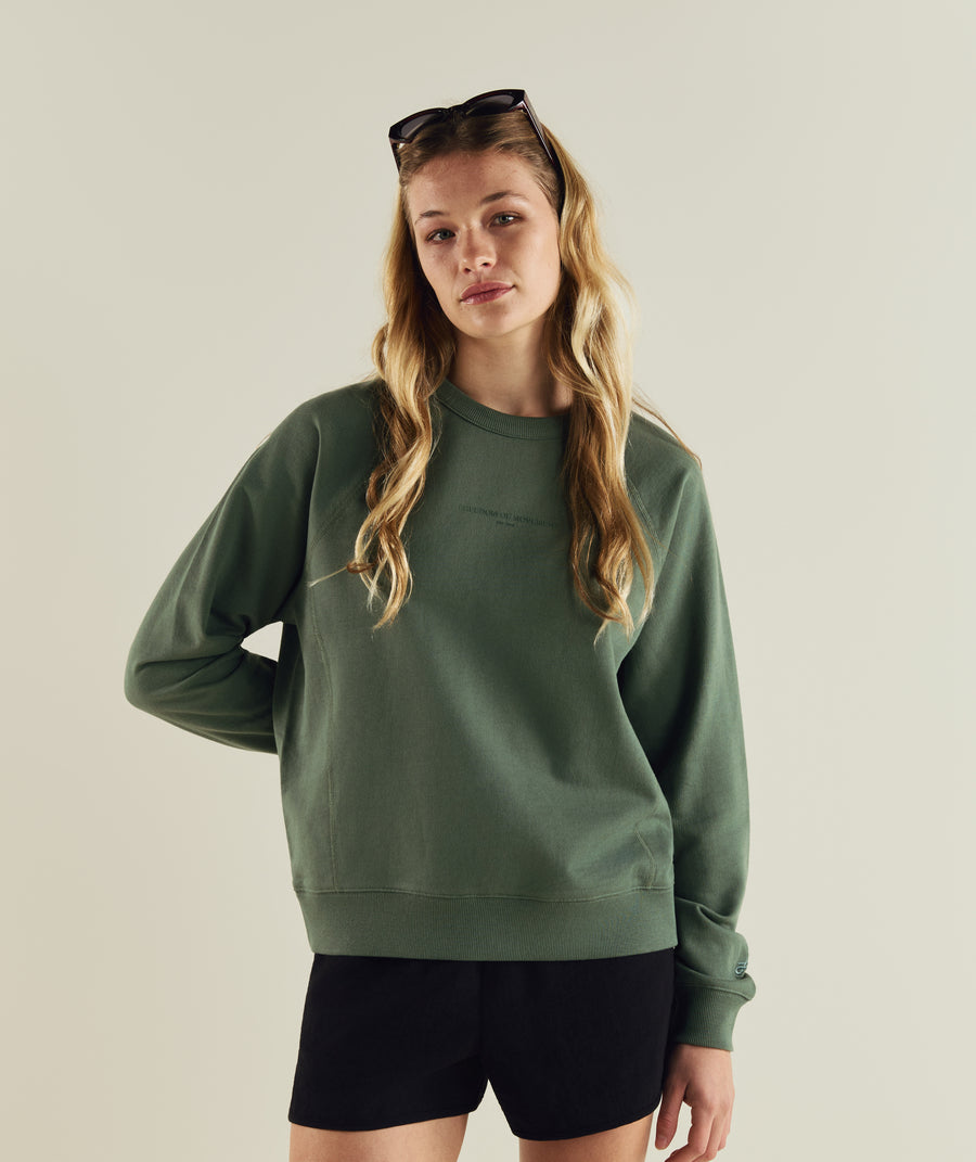 Ladies Textured Crew Neck Sweat - Sage Green