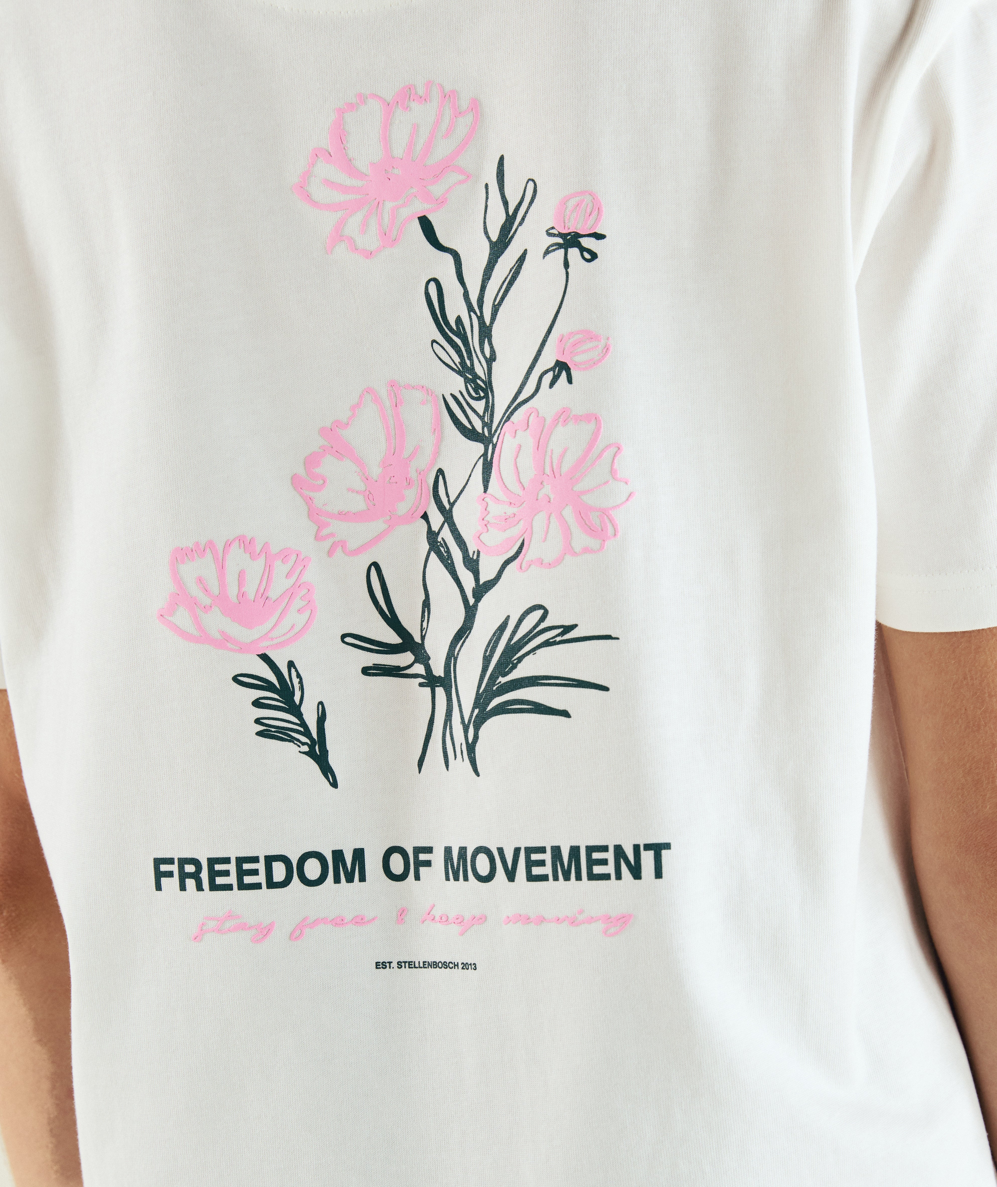 FOM ladies flower graphic tee in ivory, on-model view