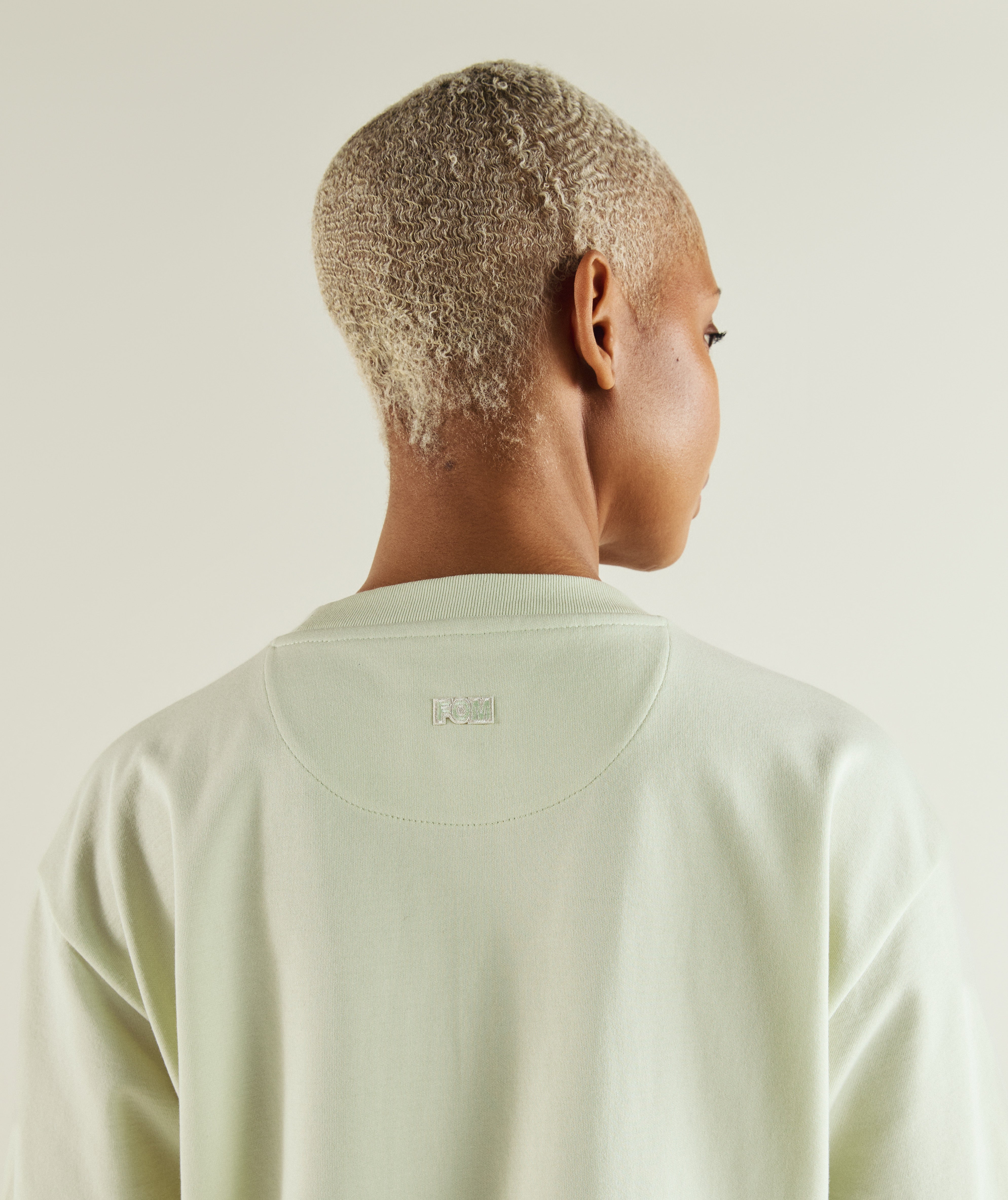 FOM ladies oversized interlock tee in aloe, on-model view