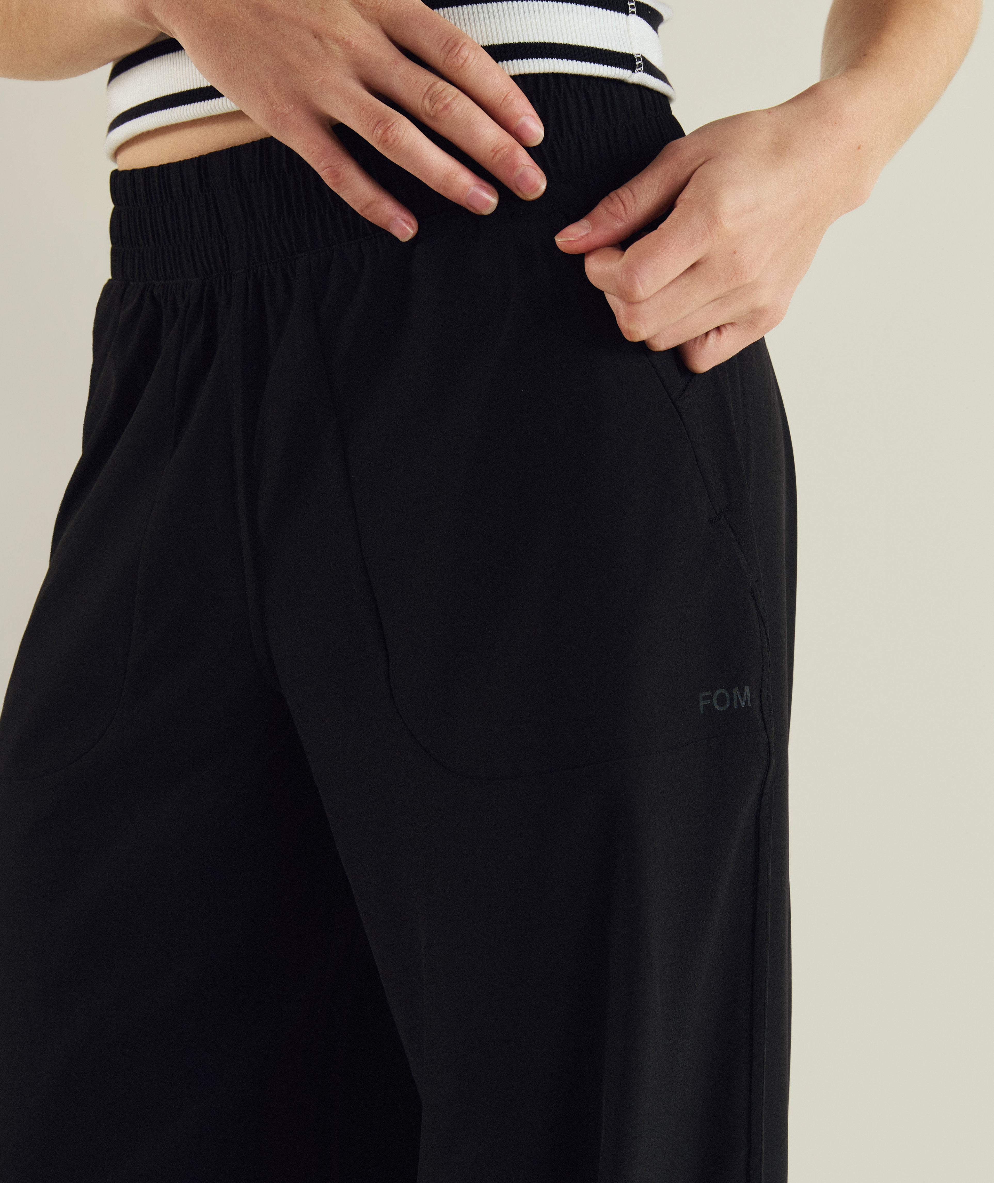 FOM ladies wide leg pants in black, on-model view