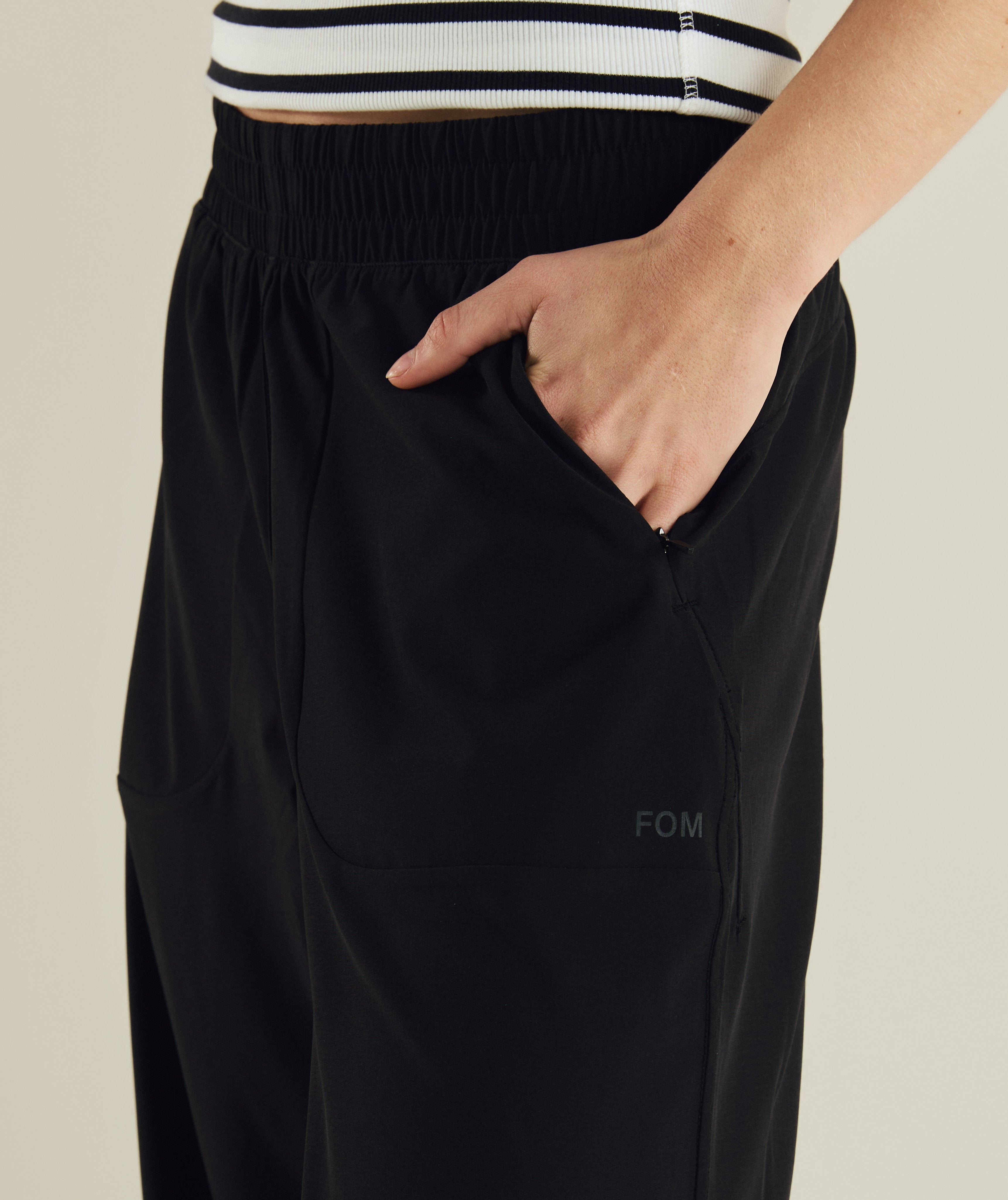 FOM ladies wide leg pants in black, on-model view