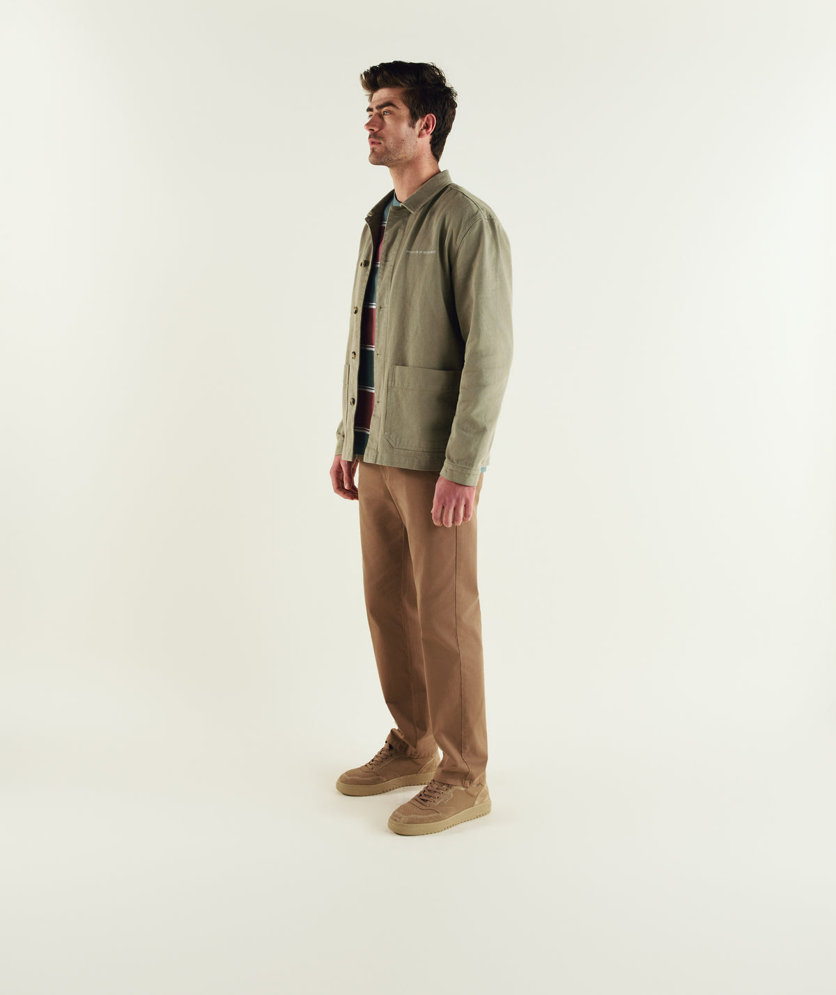FOM cotton twill shacket in sage, on-model view