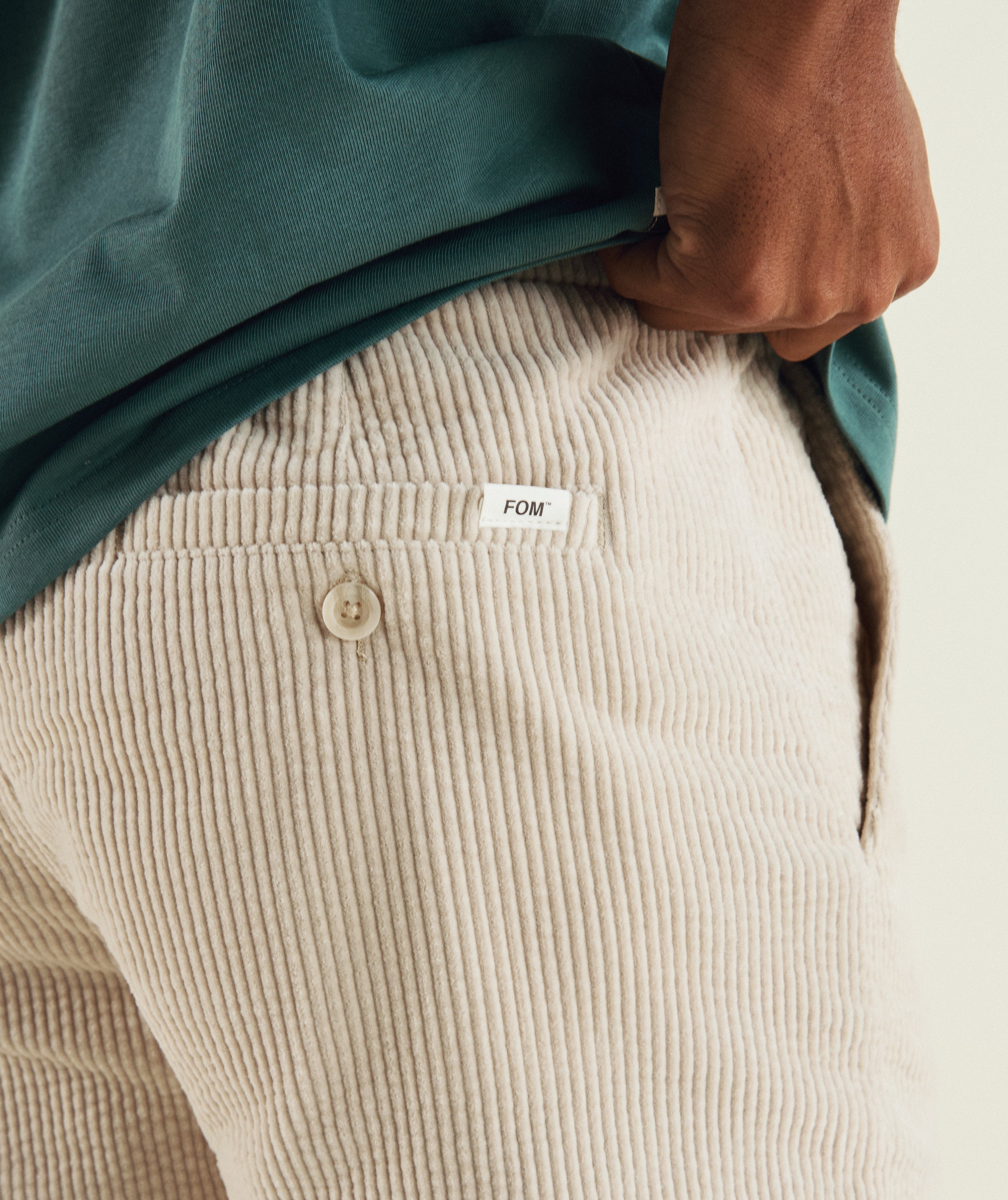 FOM corduroy shorts in ecru, on-model view