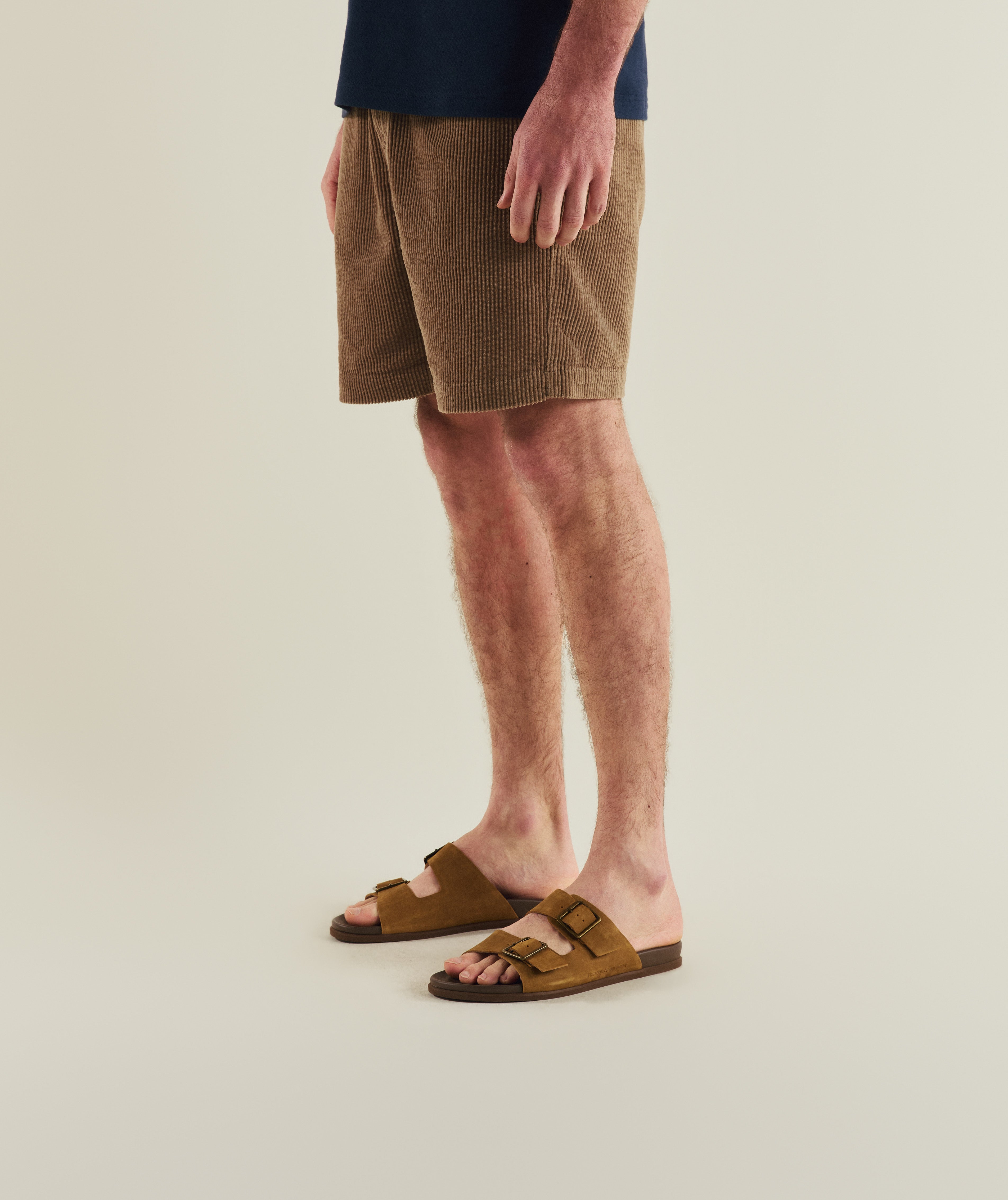 FOM corduroy shorts in tahini, on-model view