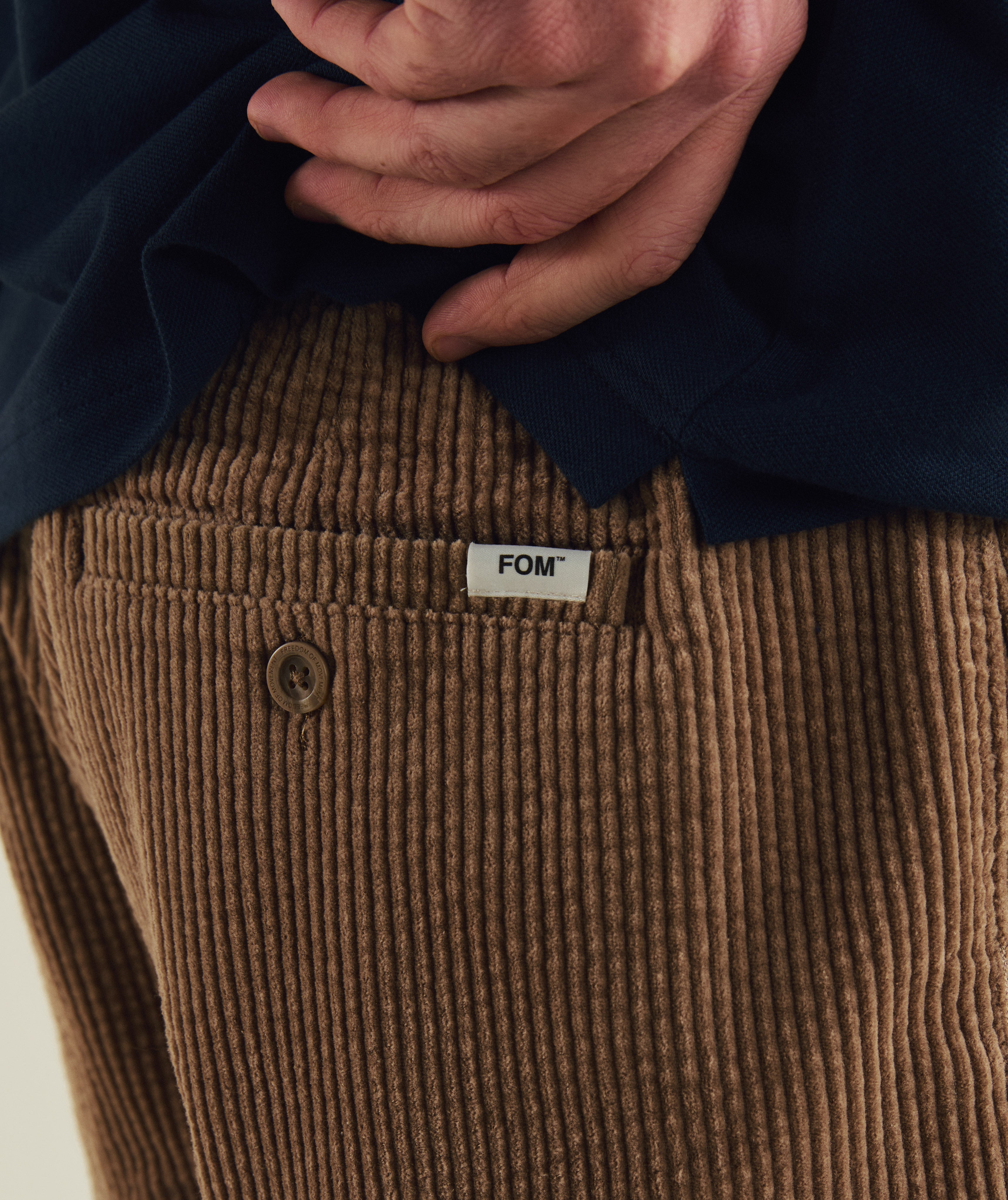 FOM corduroy shorts in tahini, on-model view