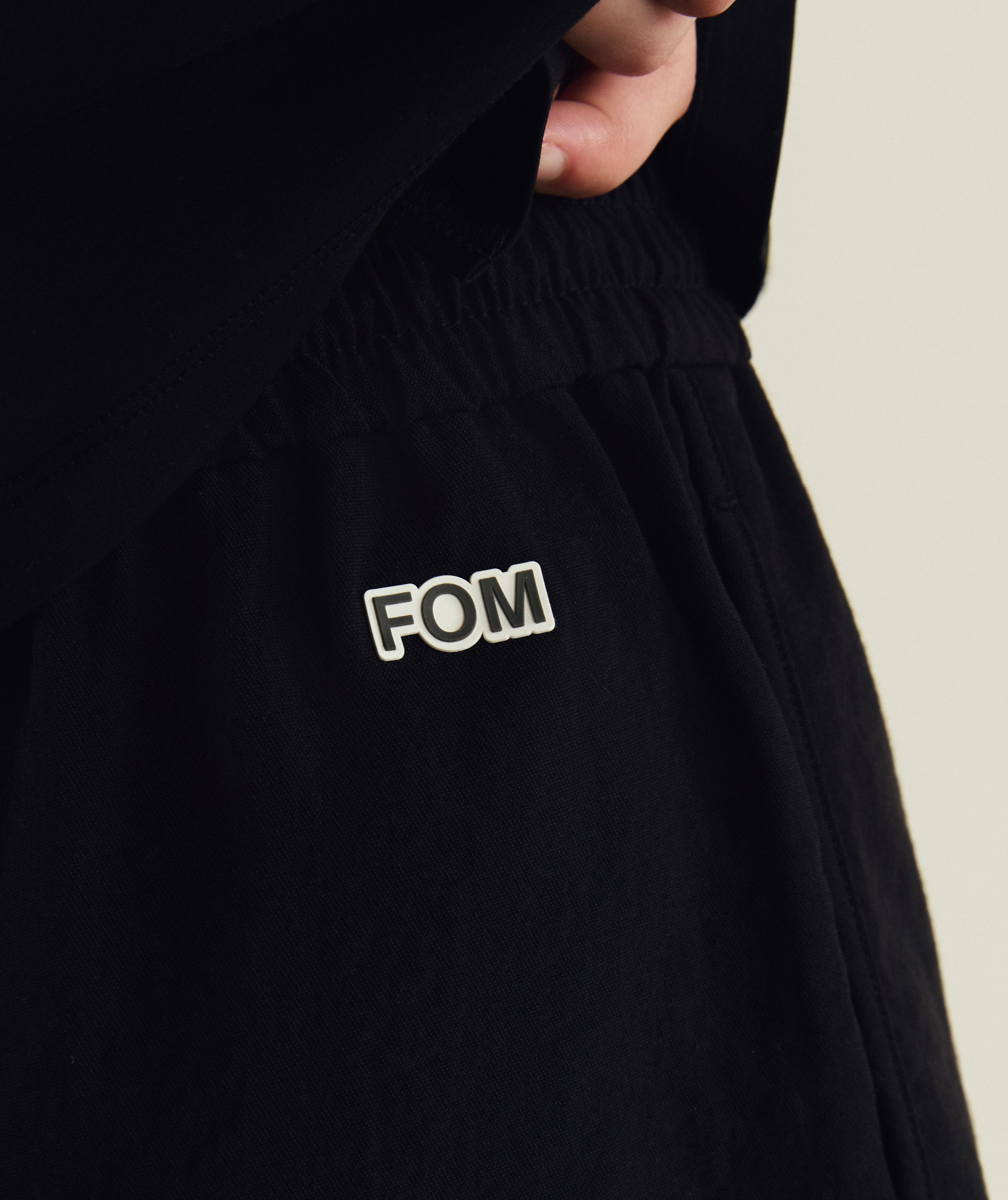 FOM ladies elasticated shorts in black, on-model view