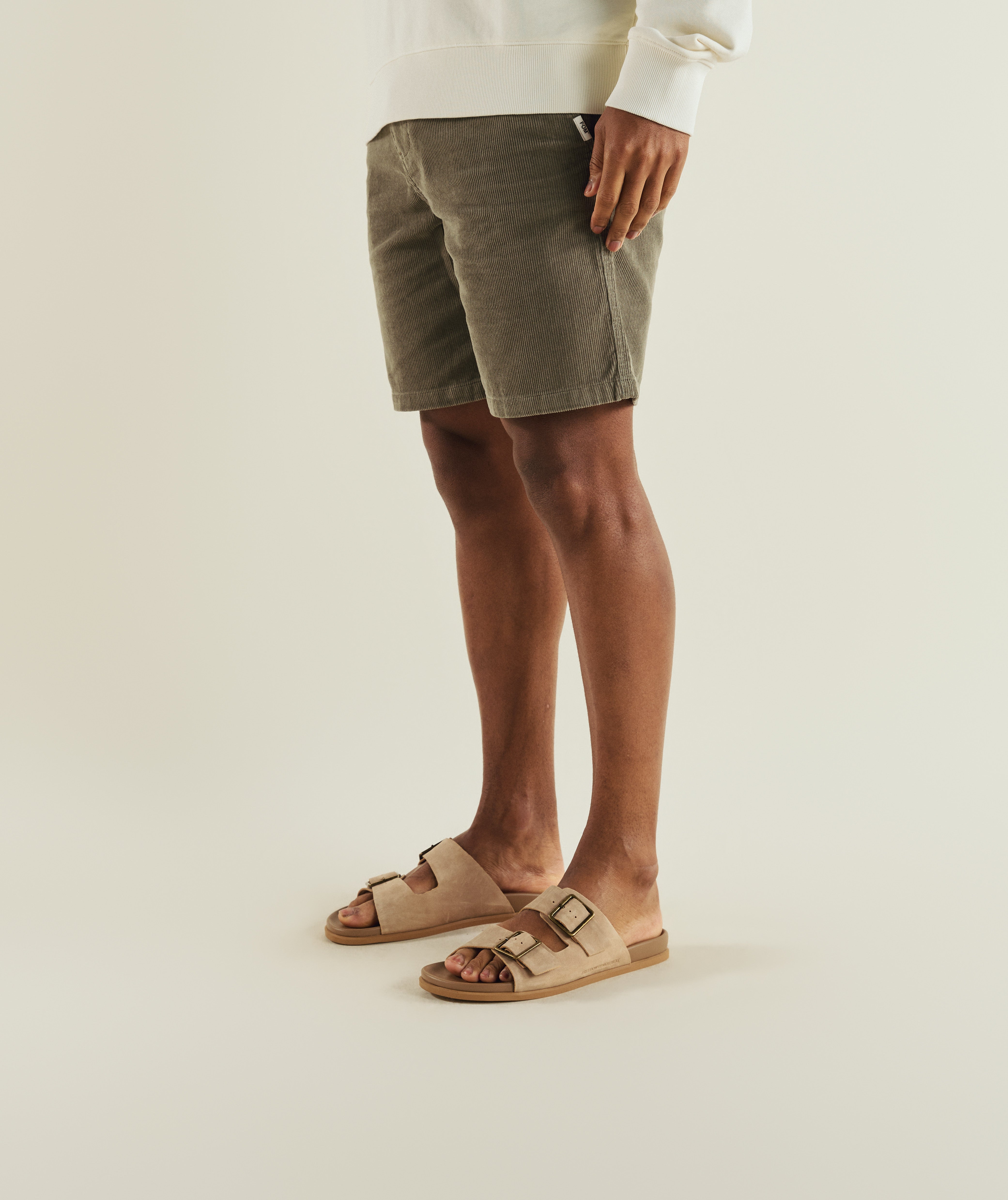 FOM regular fit corduroy shorts in sage, on-model view