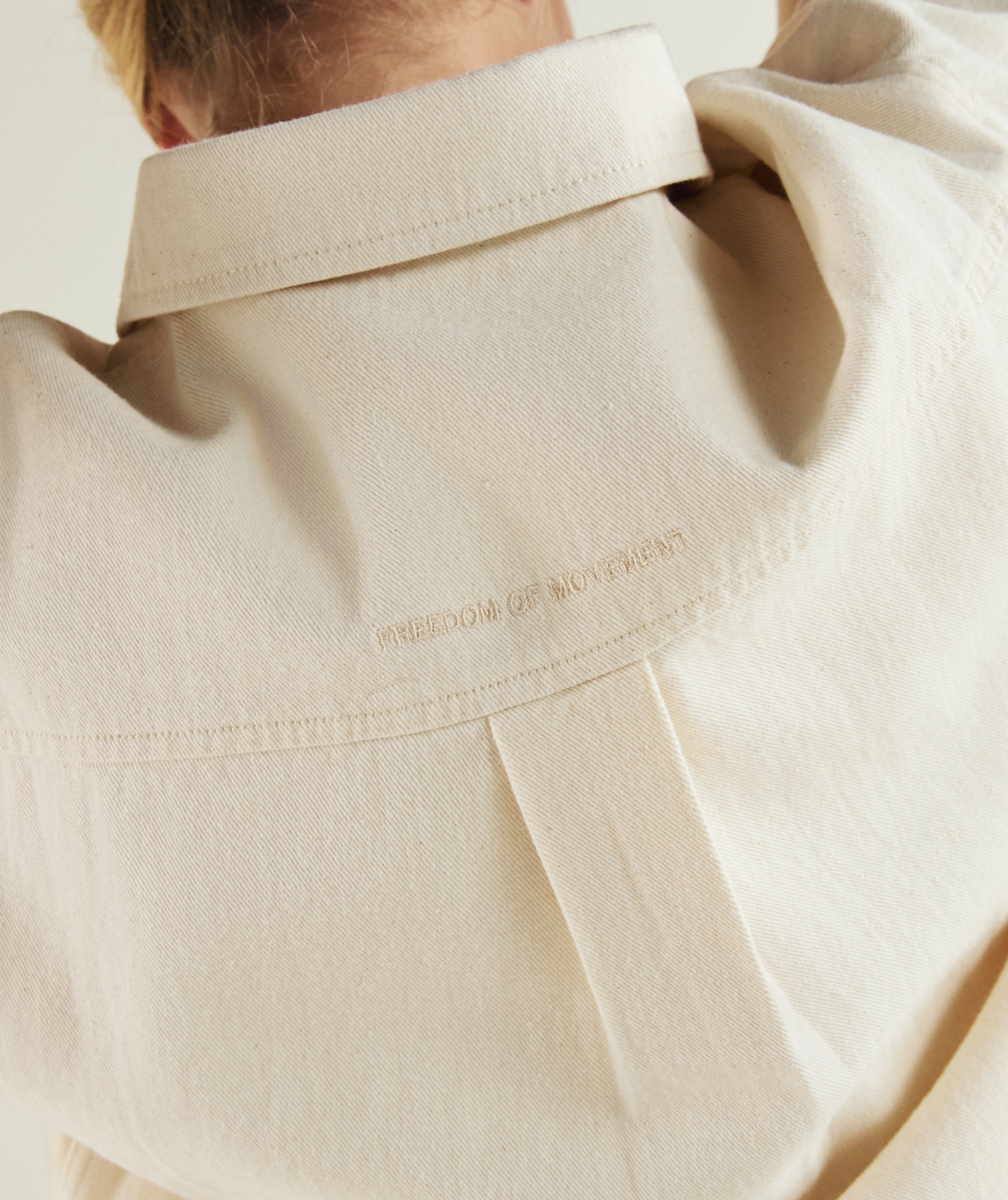 FOM ladies short sleeve shirt in oatmeal, on-model view