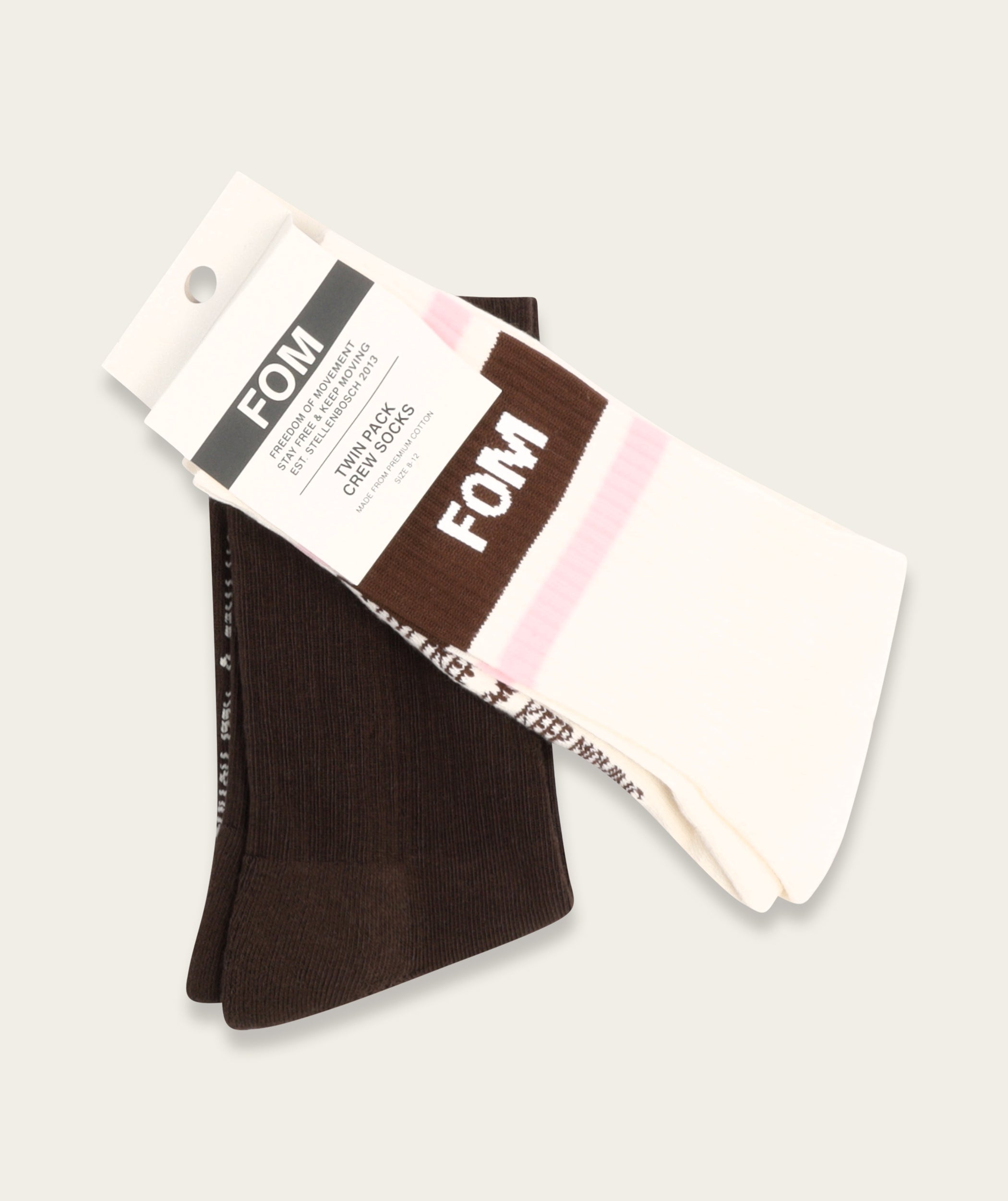 Socks Crew Twin Pack - Choc FOM + Off-White/ Choc & Pink (Size 4-7)