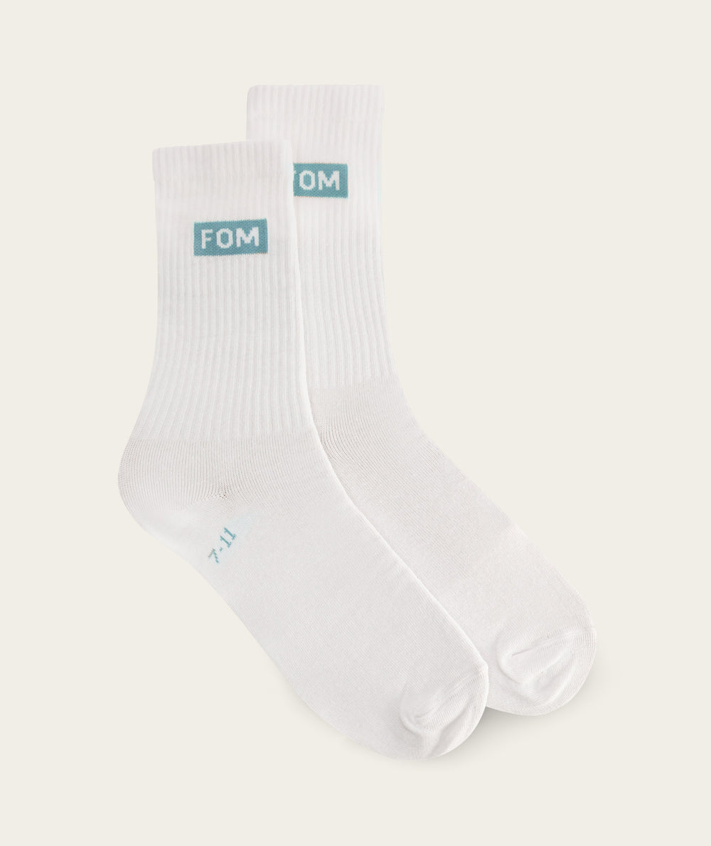 Socks Crew Twin Pack - White/ Powder Blue & Light Sand FOM (Size 4-7)