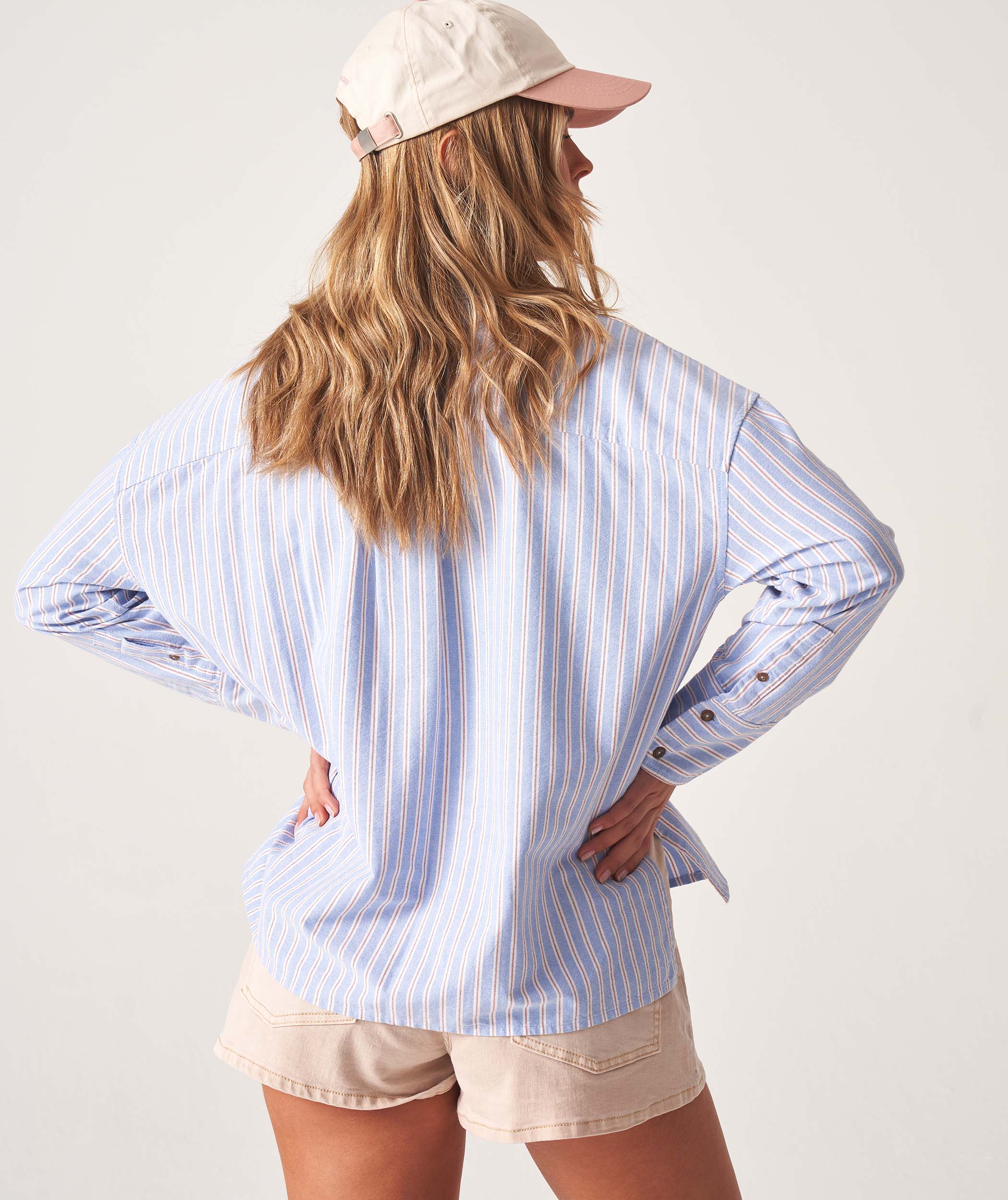 Ladies Oxford Long Sleeve Shirt - Sky Blue Stripe
