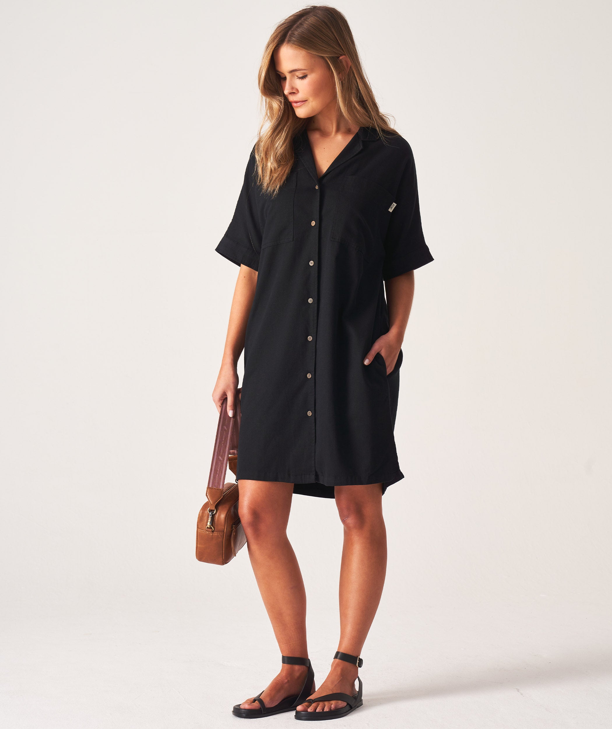 Ladies Boxy Shirt Dress - Black