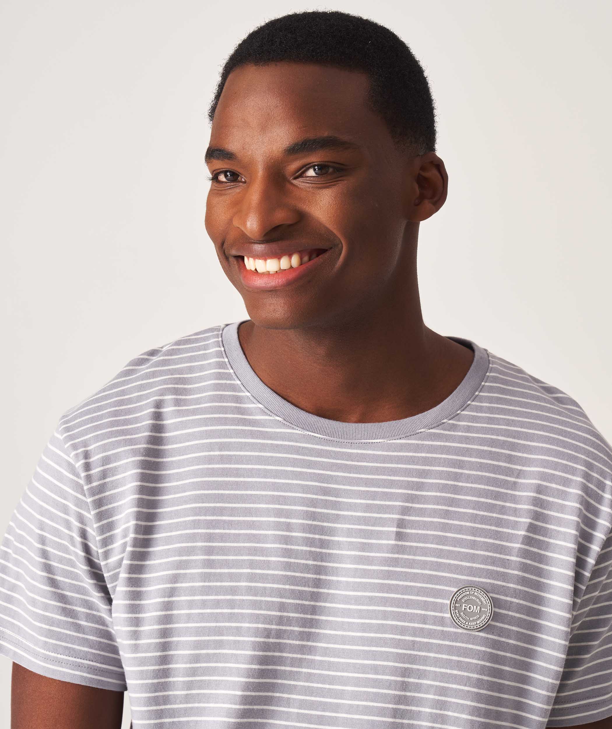 Mens Standard Cotton Stripe Tee - Cement Stripe