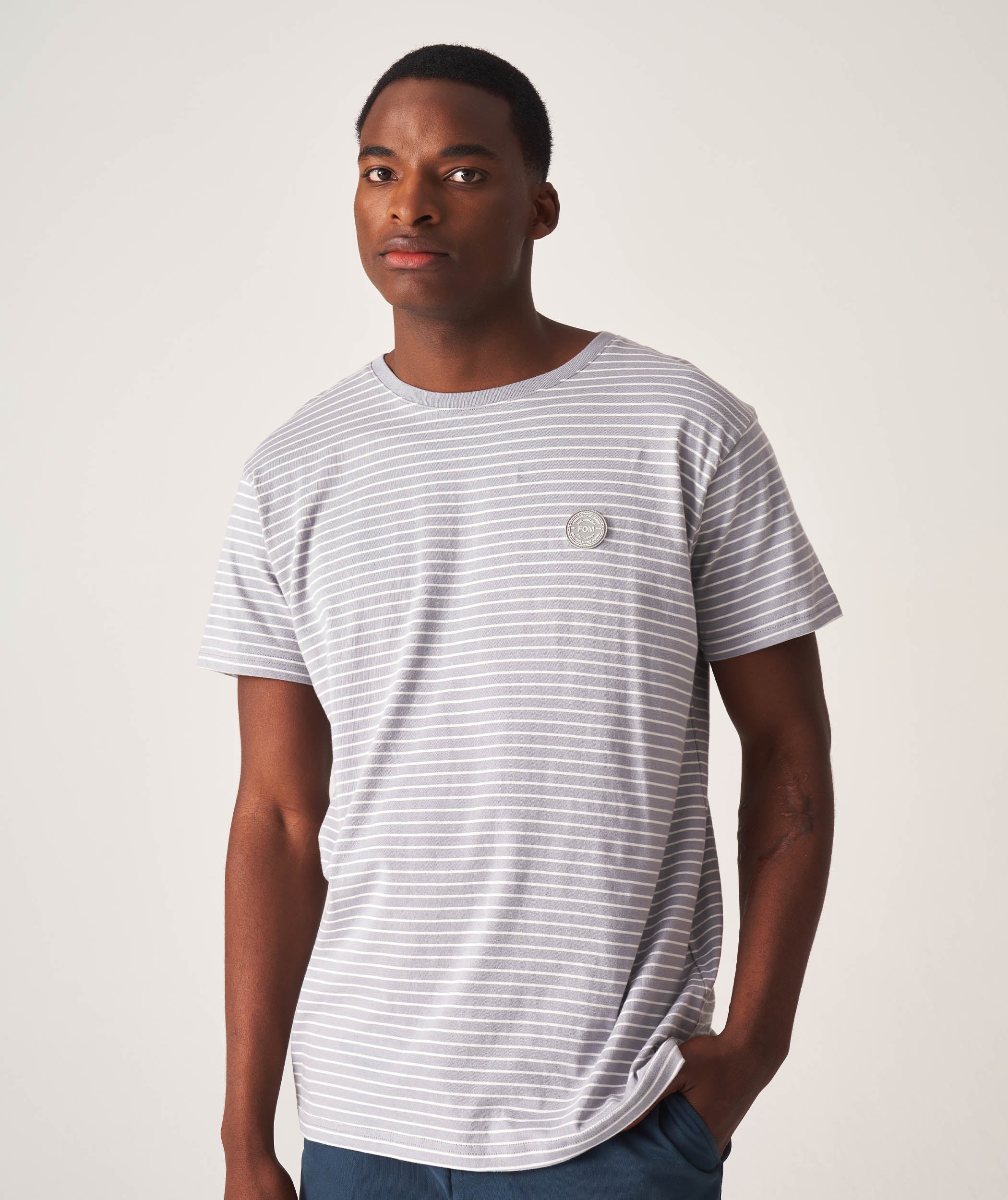 Mens Standard Cotton Stripe Tee - Cement Stripe