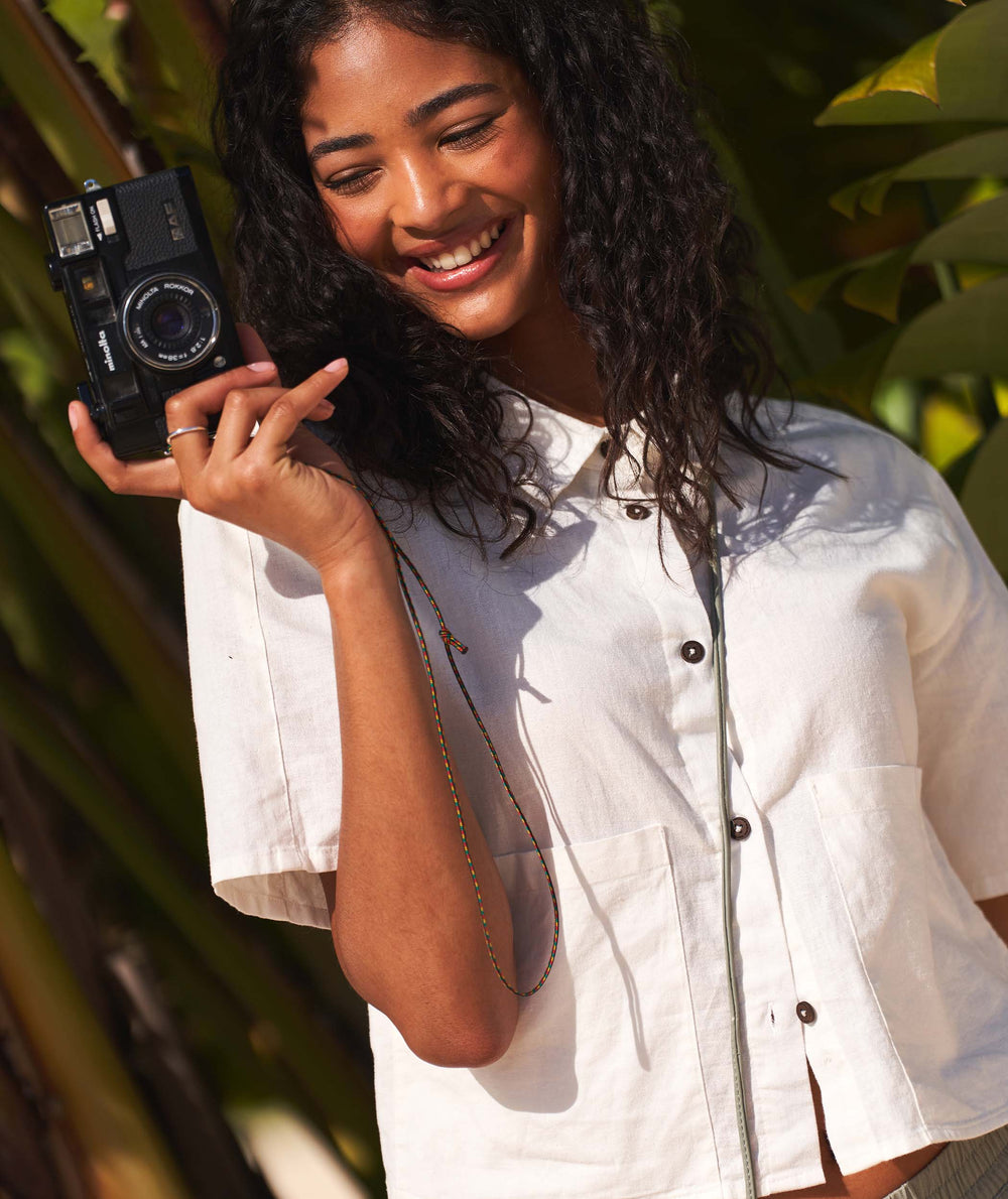 Ladies Crop Short Sleeve Shirt - Soft White