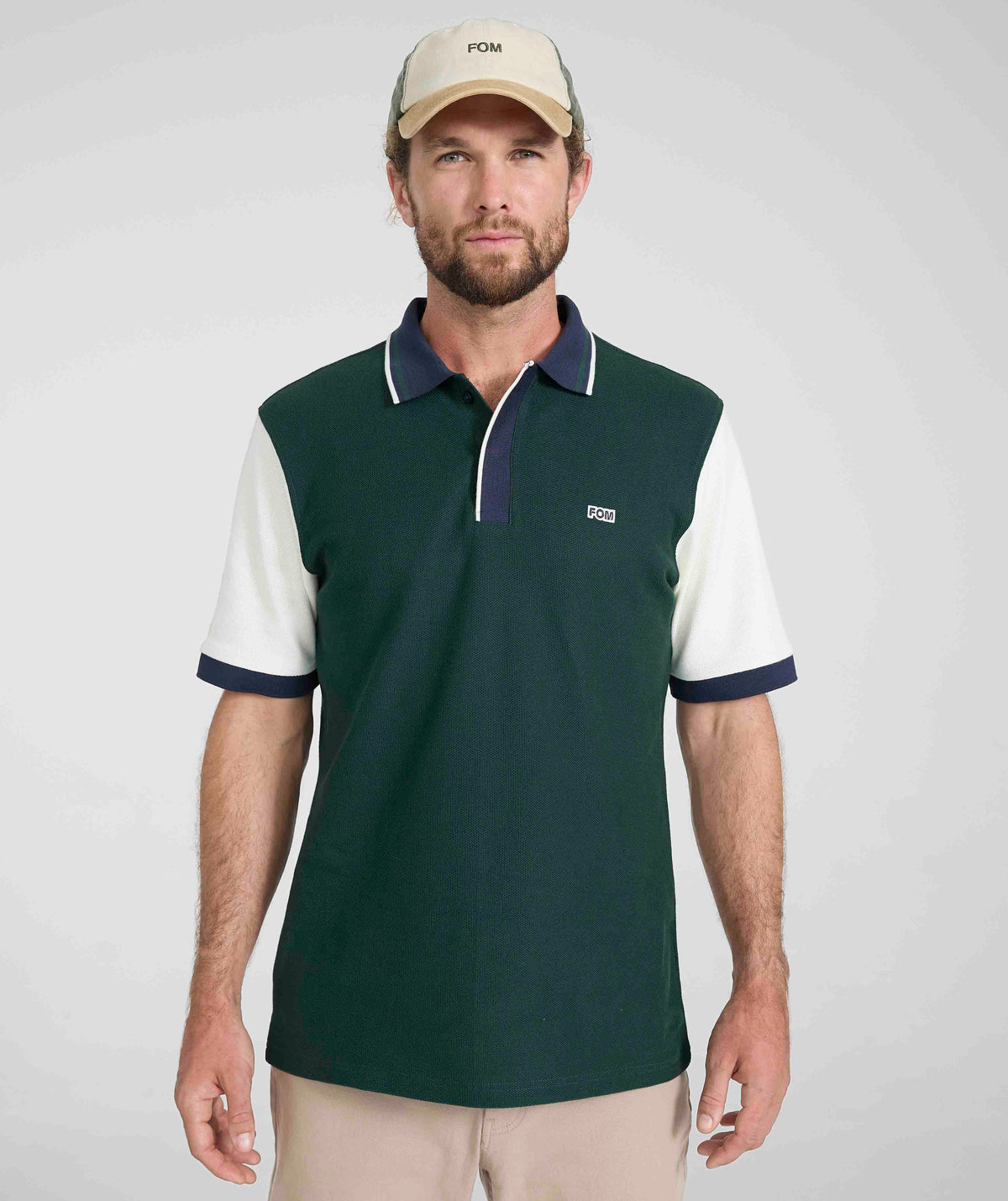 Mens Short Sleeve Honeycomb Golfer - Mountain Green Colour Block
