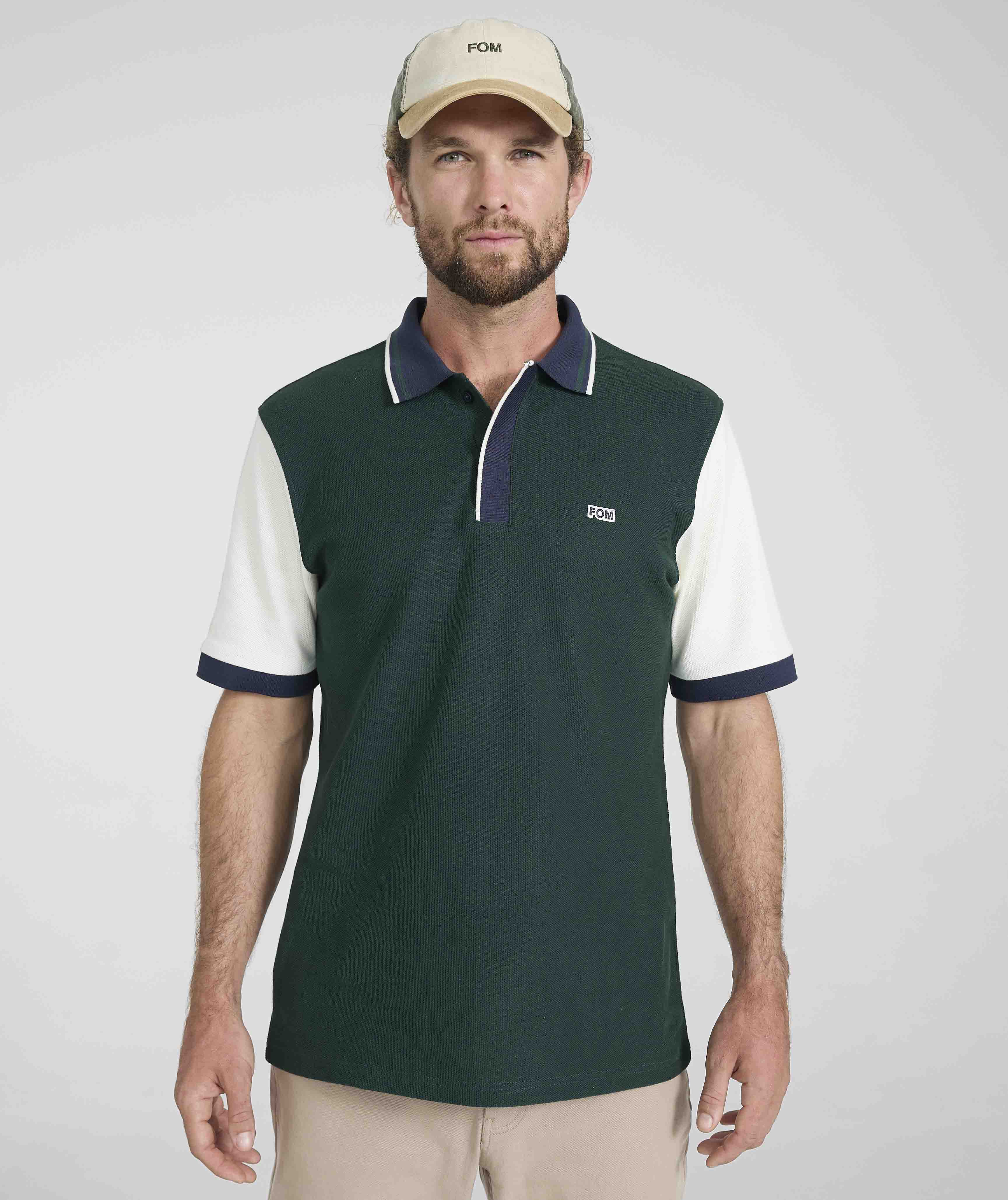 Mens Short Sleeve Honeycomb Golfer - Mountain Green Colour Block