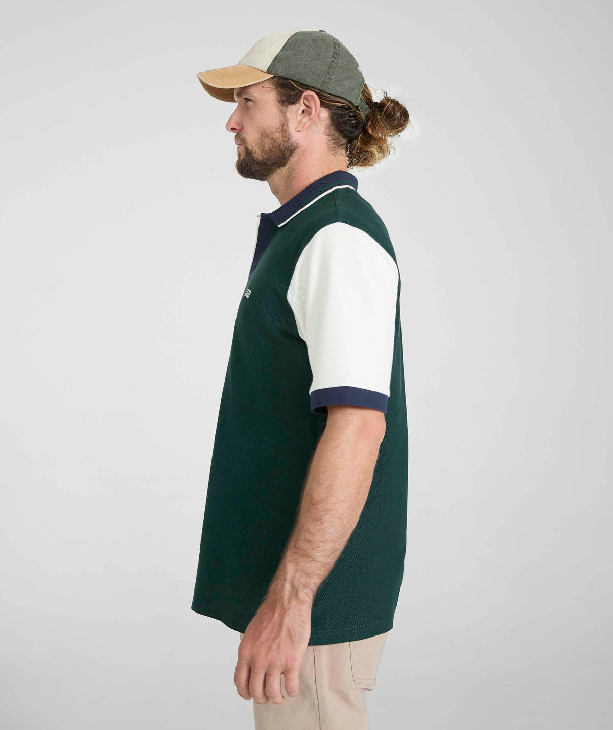 Mens Short Sleeve Honeycomb Golfer - Mountain Green Colour Block