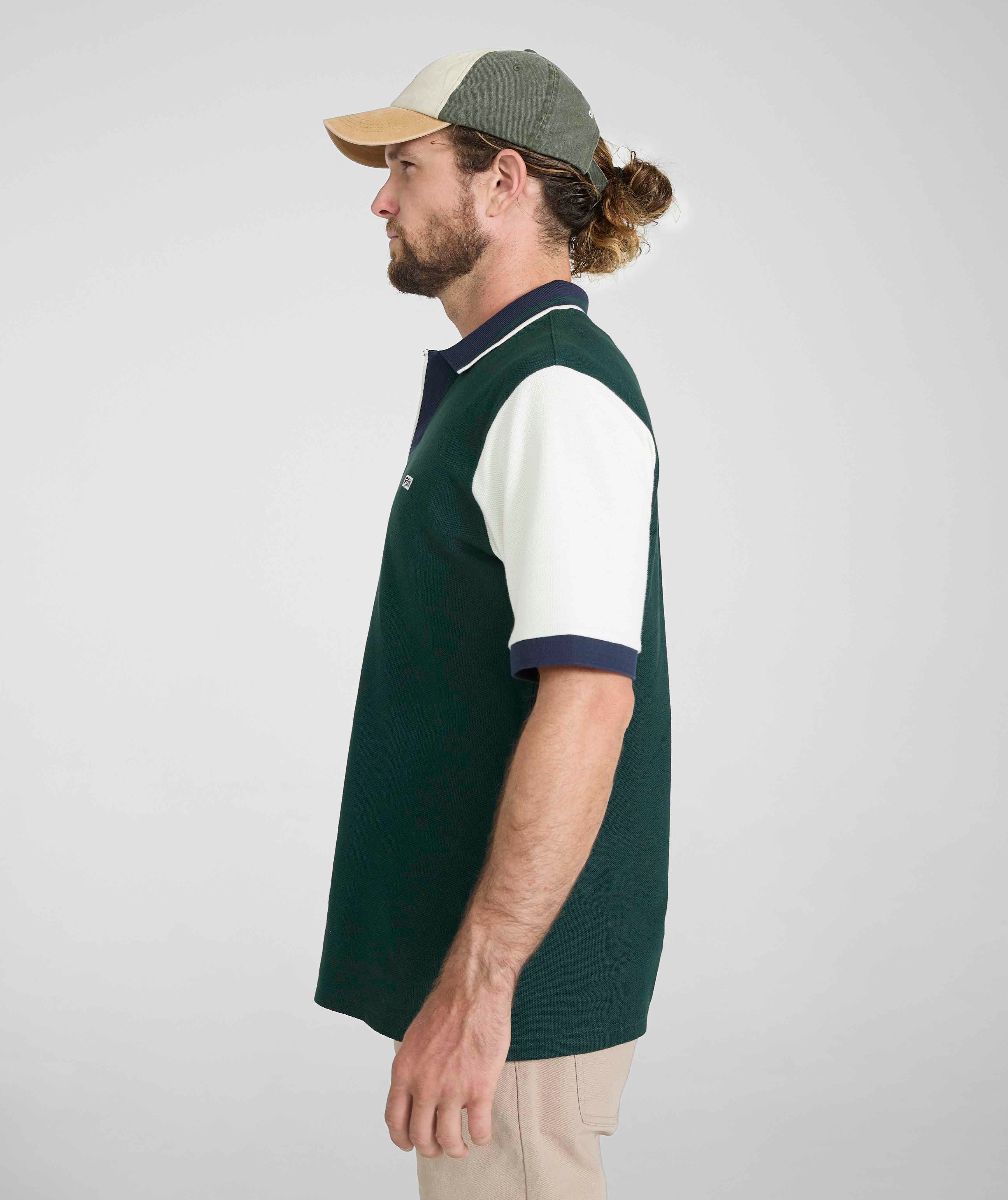 Mens Short Sleeve Honeycomb Golfer - Mountain Green Colour Block