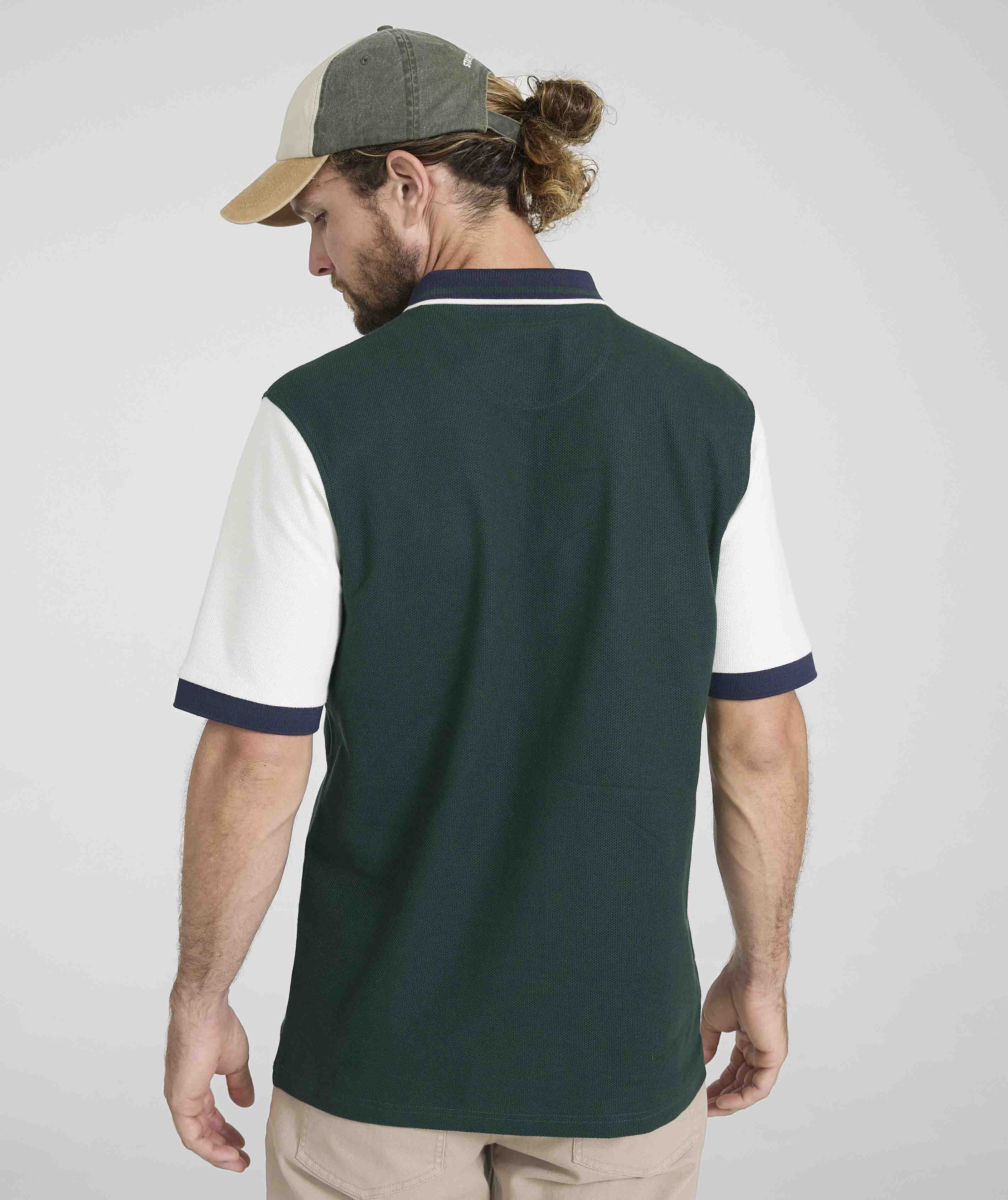 Mens Short Sleeve Honeycomb Golfer - Mountain Green Colour Block