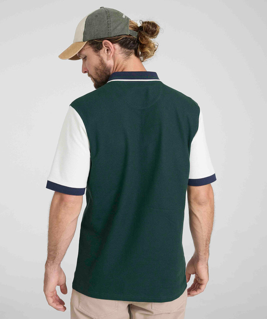 Mens Short Sleeve Honeycomb Golfer - Mountain Green Colour Block