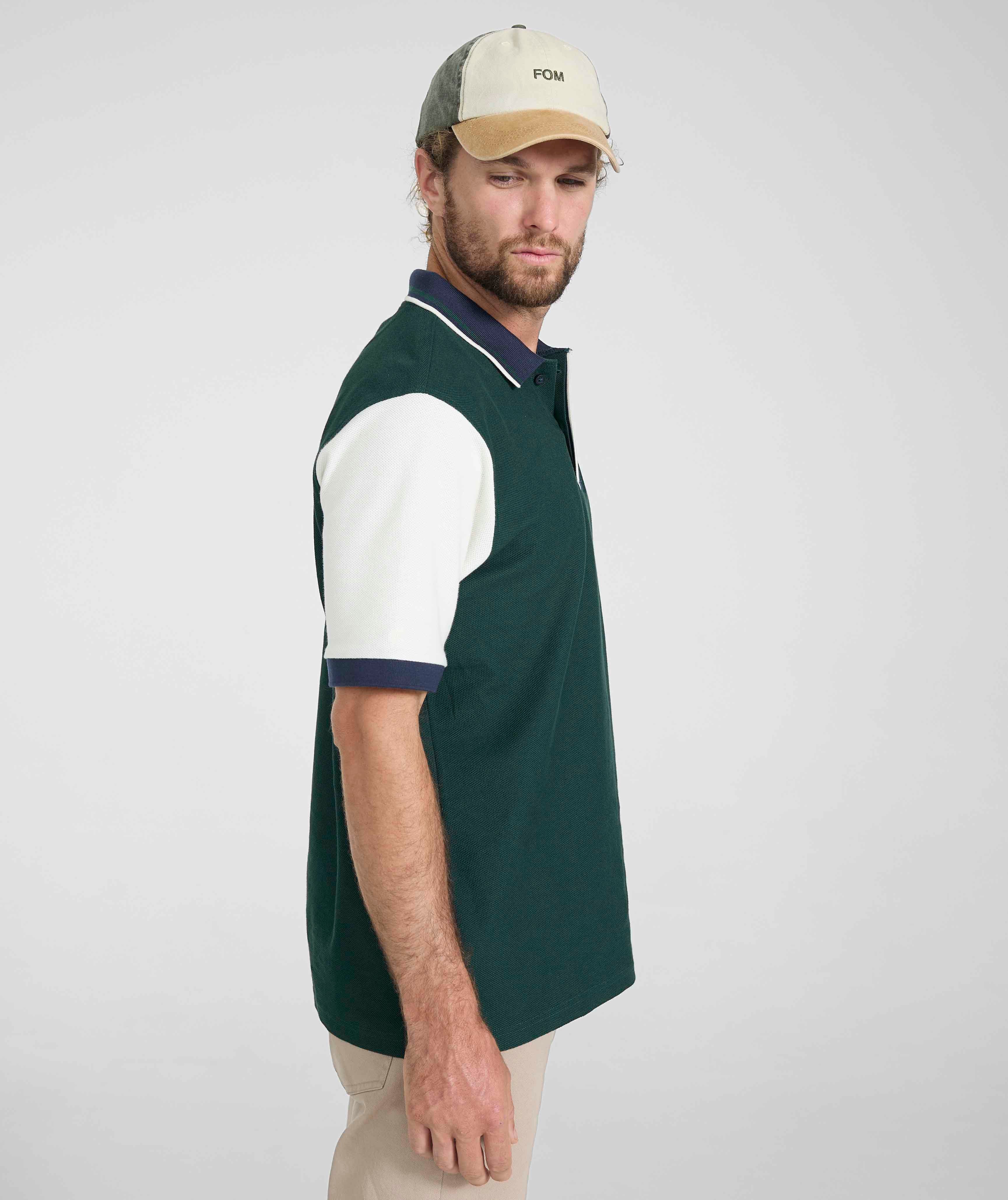 Mens Short Sleeve Honeycomb Golfer - Mountain Green Colour Block
