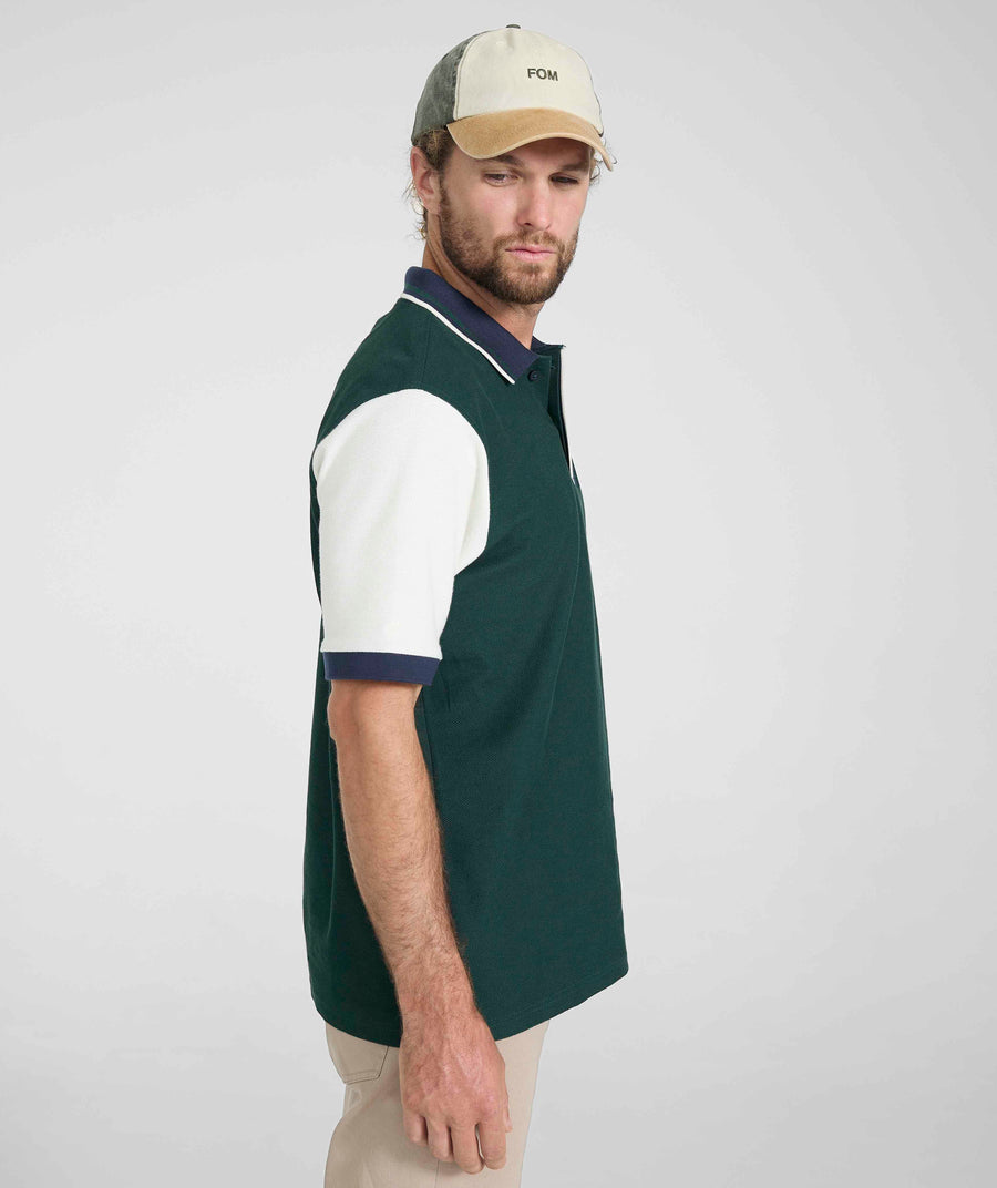 Mens Short Sleeve Honeycomb Golfer - Mountain Green Colour Block